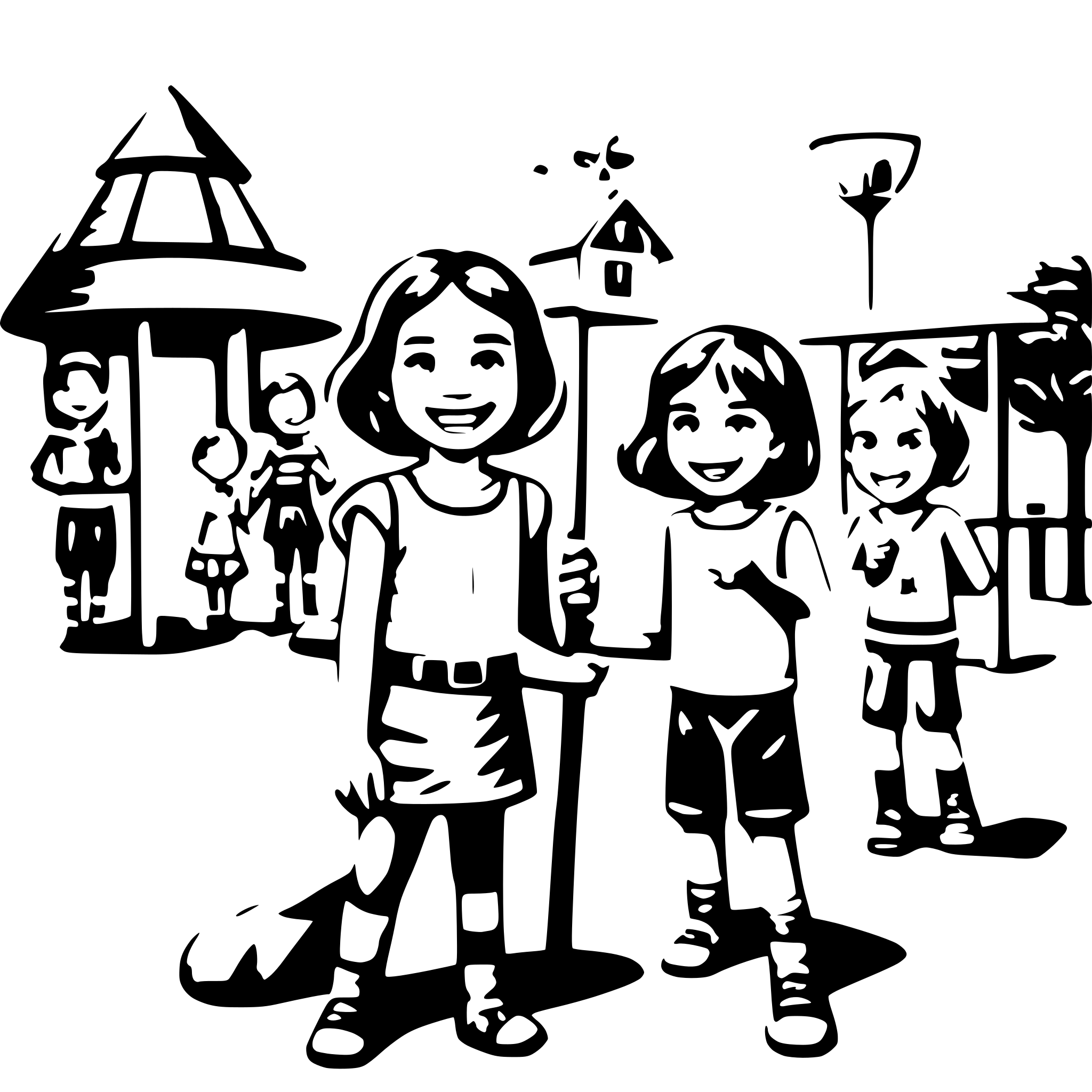 AI-generated SVG of a many children with smiling face paying on the playground