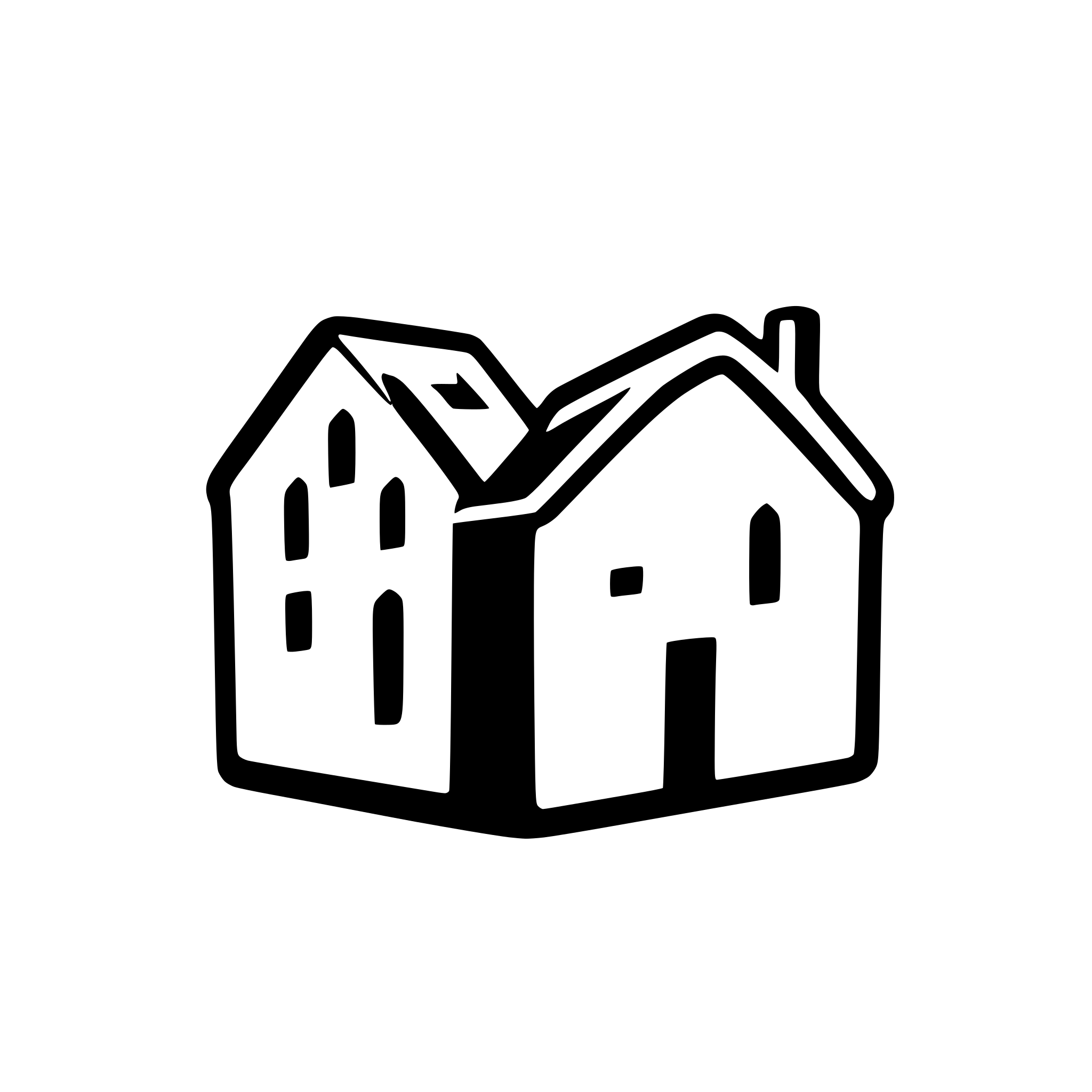 AI-generated SVG of a skyline silhouette icon of 2 small  buildings among 10 houses