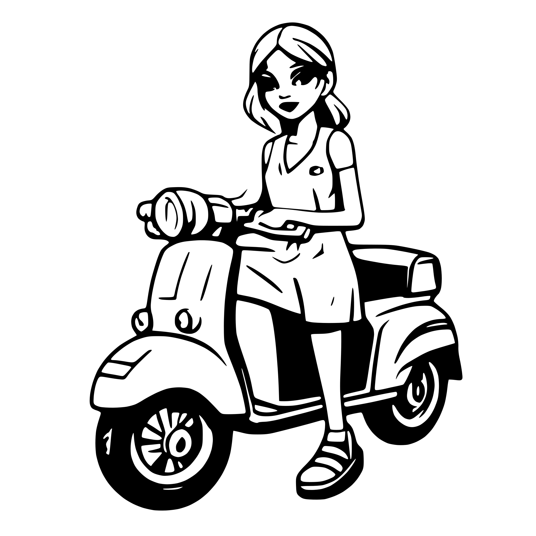 AI-generated SVG of a Woman on a vespa
