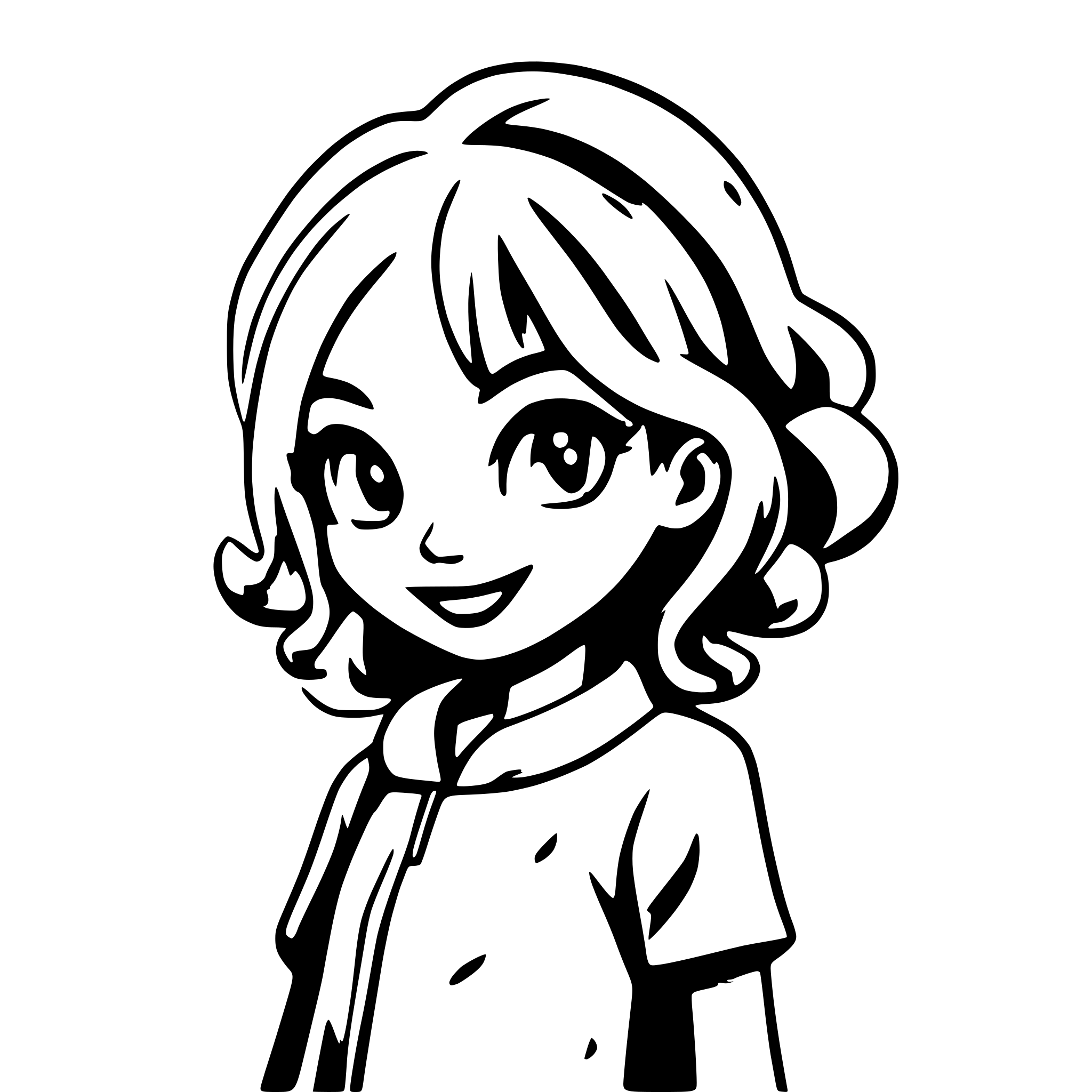 AI-generated SVG of a the character's air is monotonous, cartoony, with a curl of air as hair