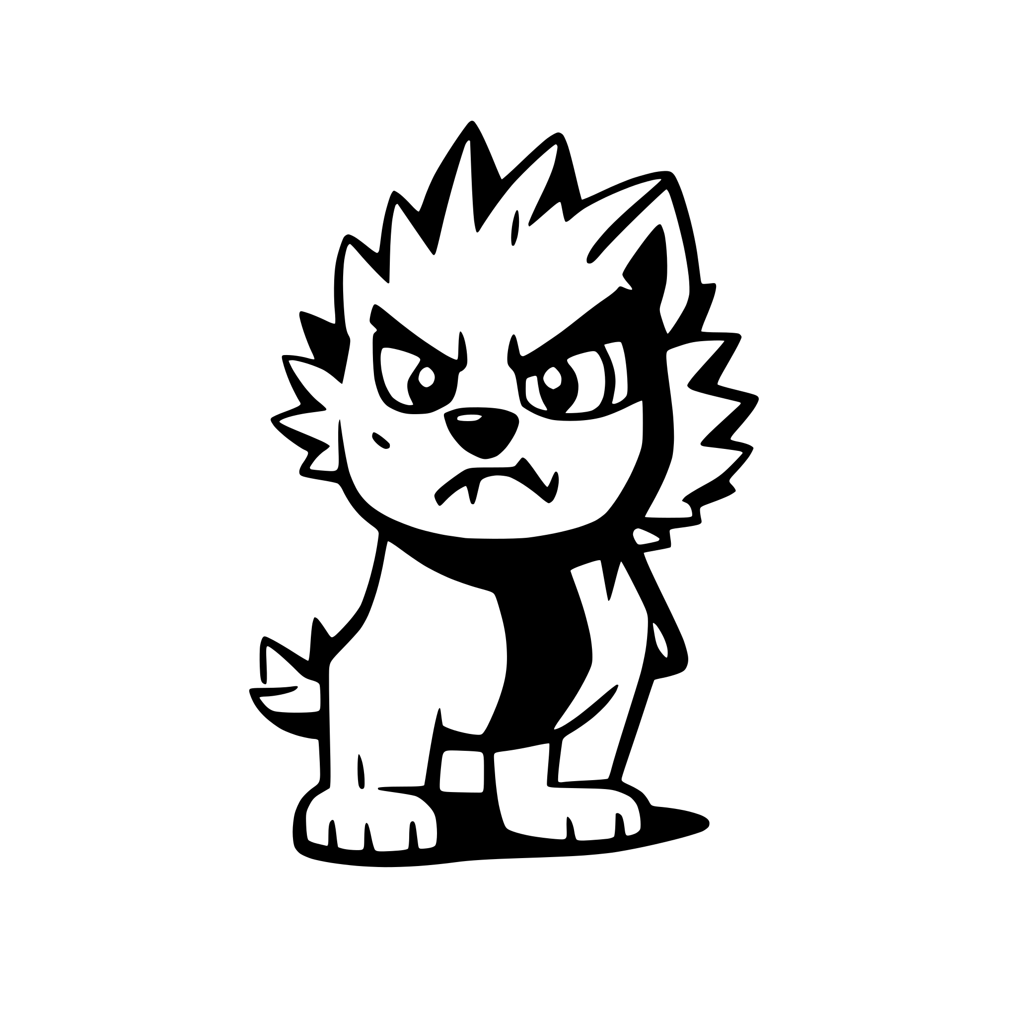 AI-generated SVG of a "A bold black and white cartoon-style angry dog illustration, with sharp spiky fur, big expressive a