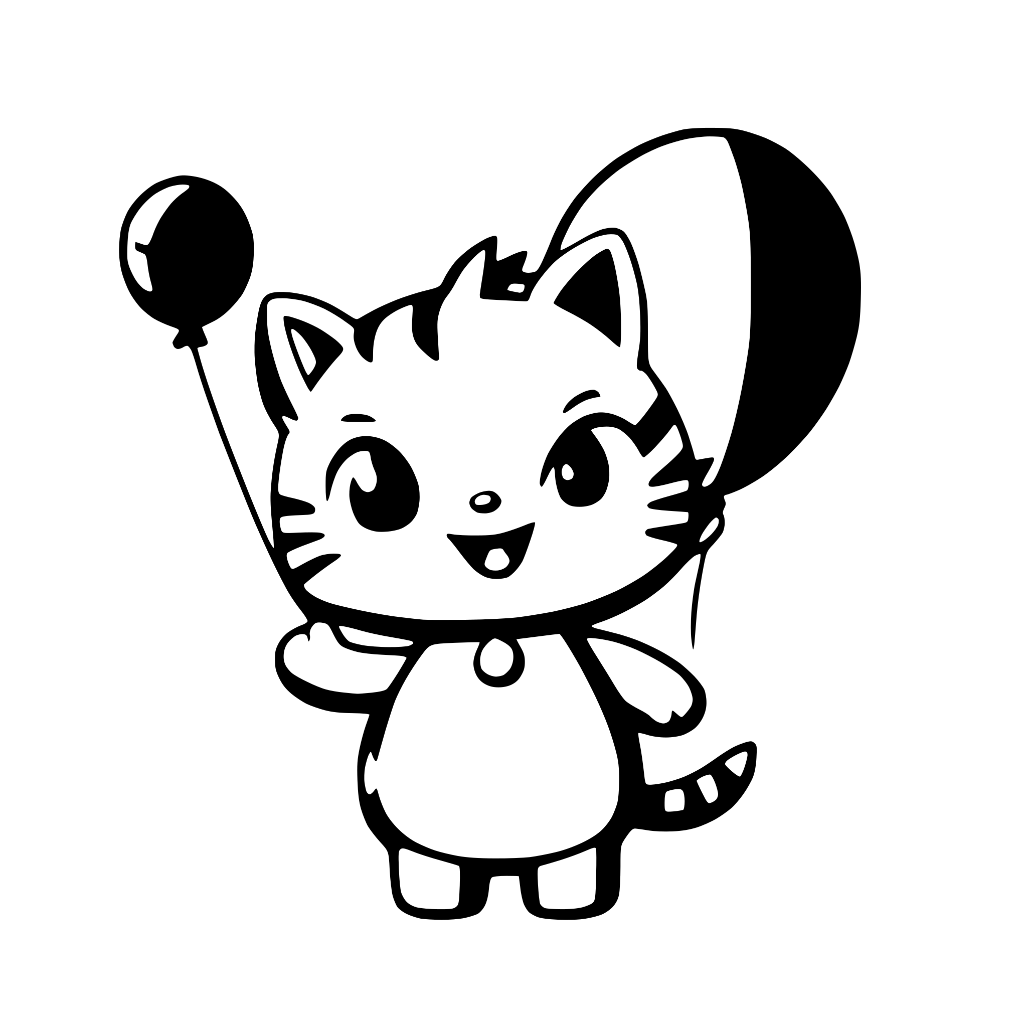 AI-generated SVG of a a happy cat floating with balloons