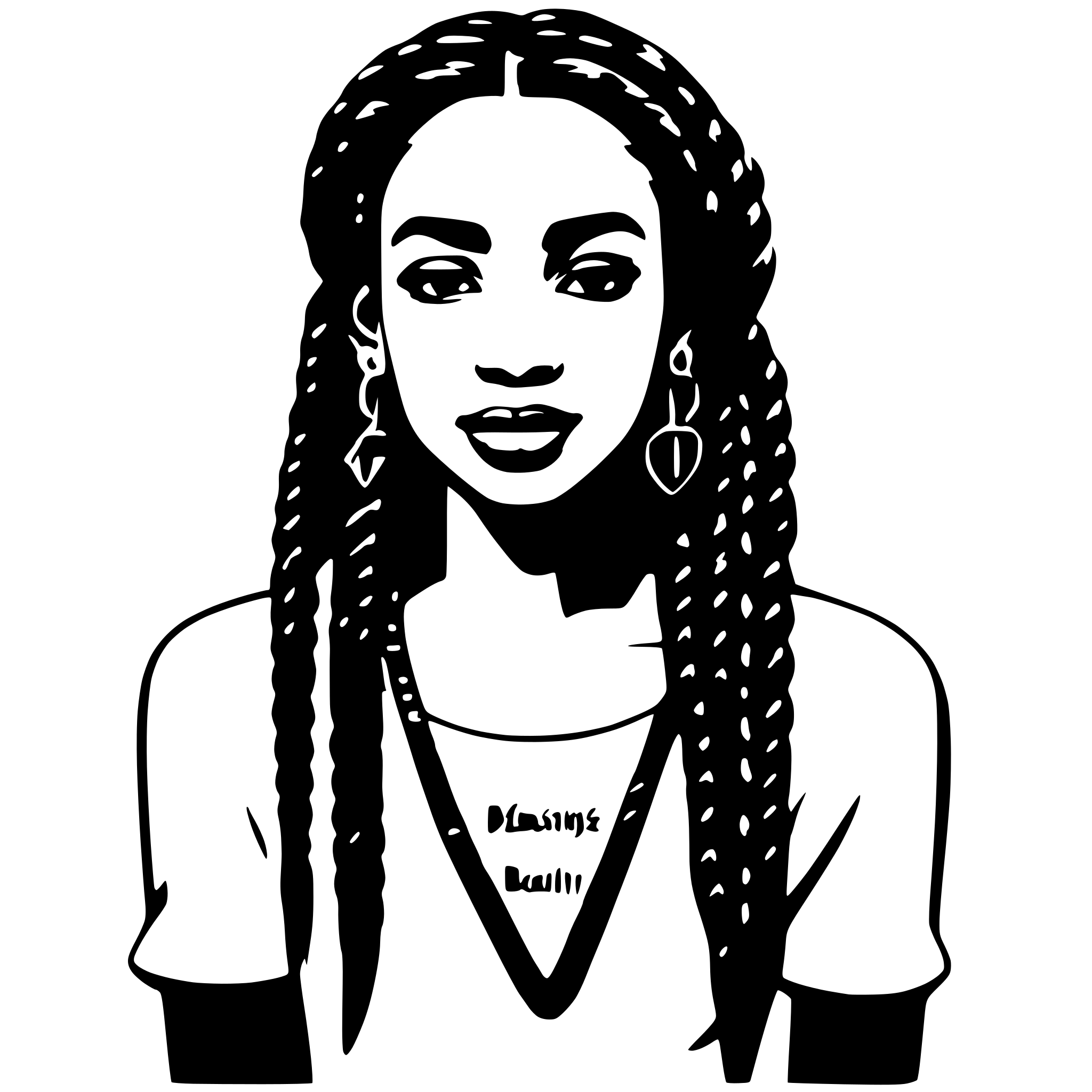 AI-generated SVG of a a black woman with braids and the text 