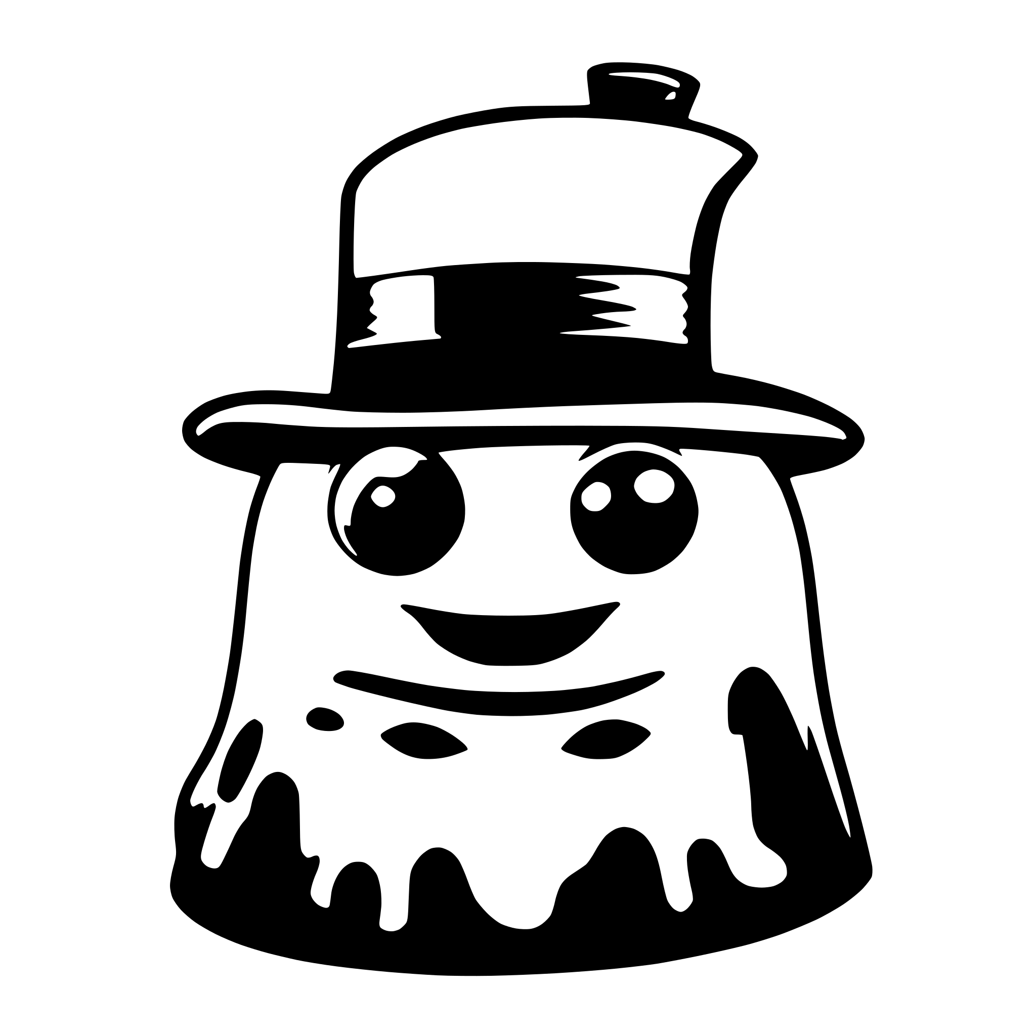 AI-generated SVG of a flat 2d blob that has eyes and mouth, and a small hat