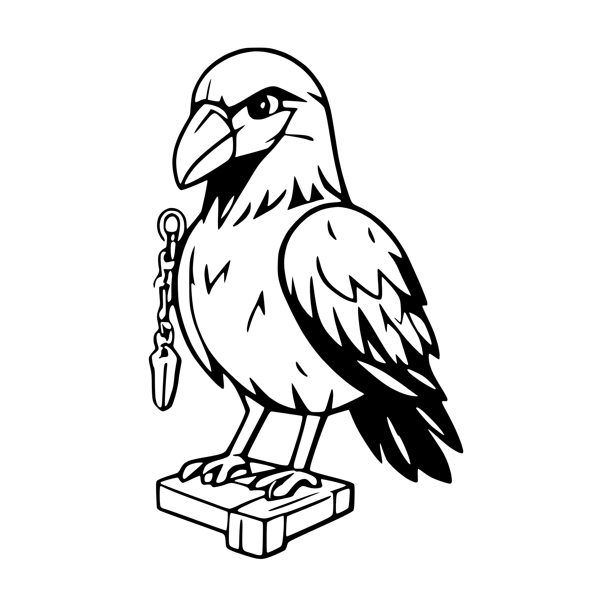 AI-generated SVG of 'raven with key in beak'