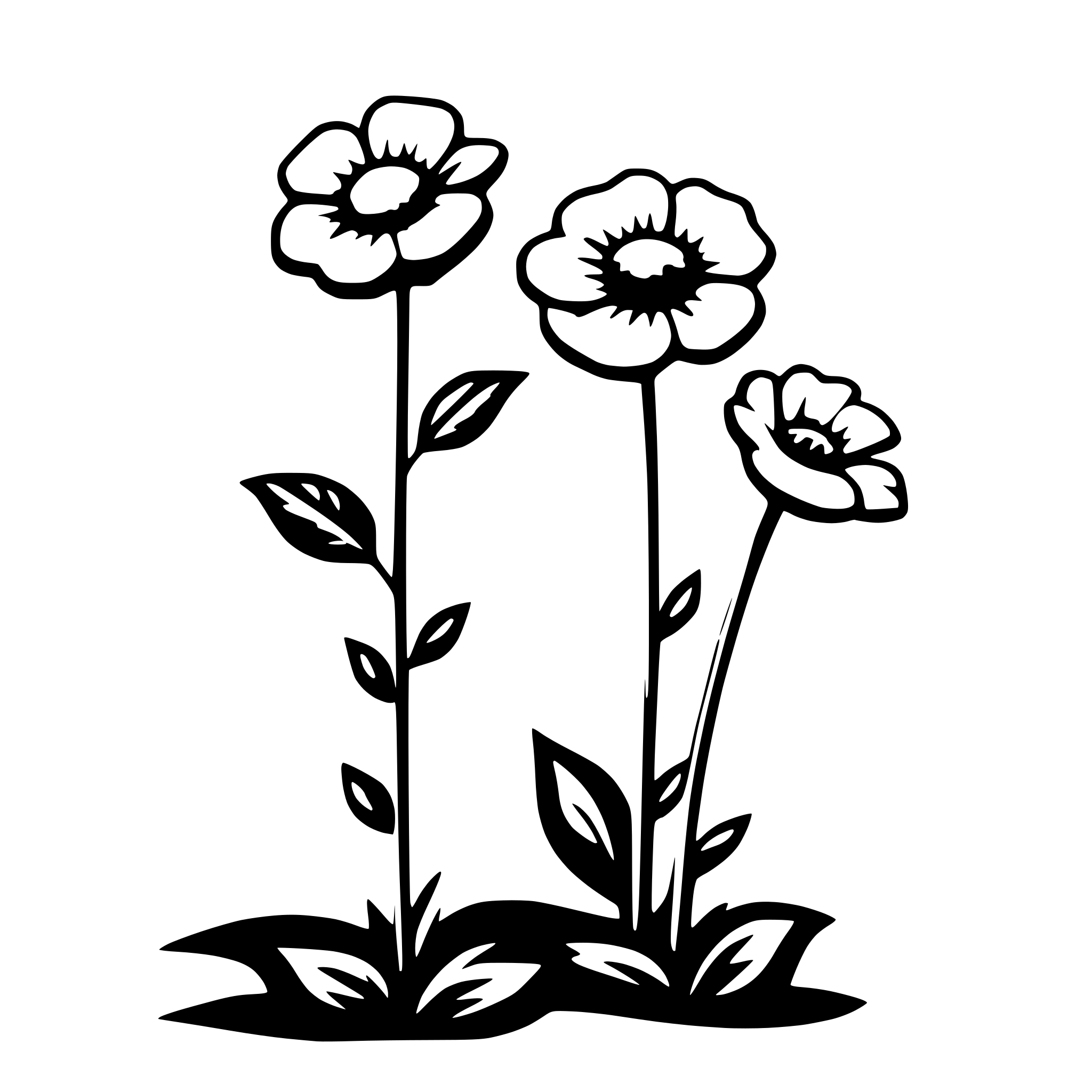 AI-generated SVG of a simple flowers on 1 long curving stem