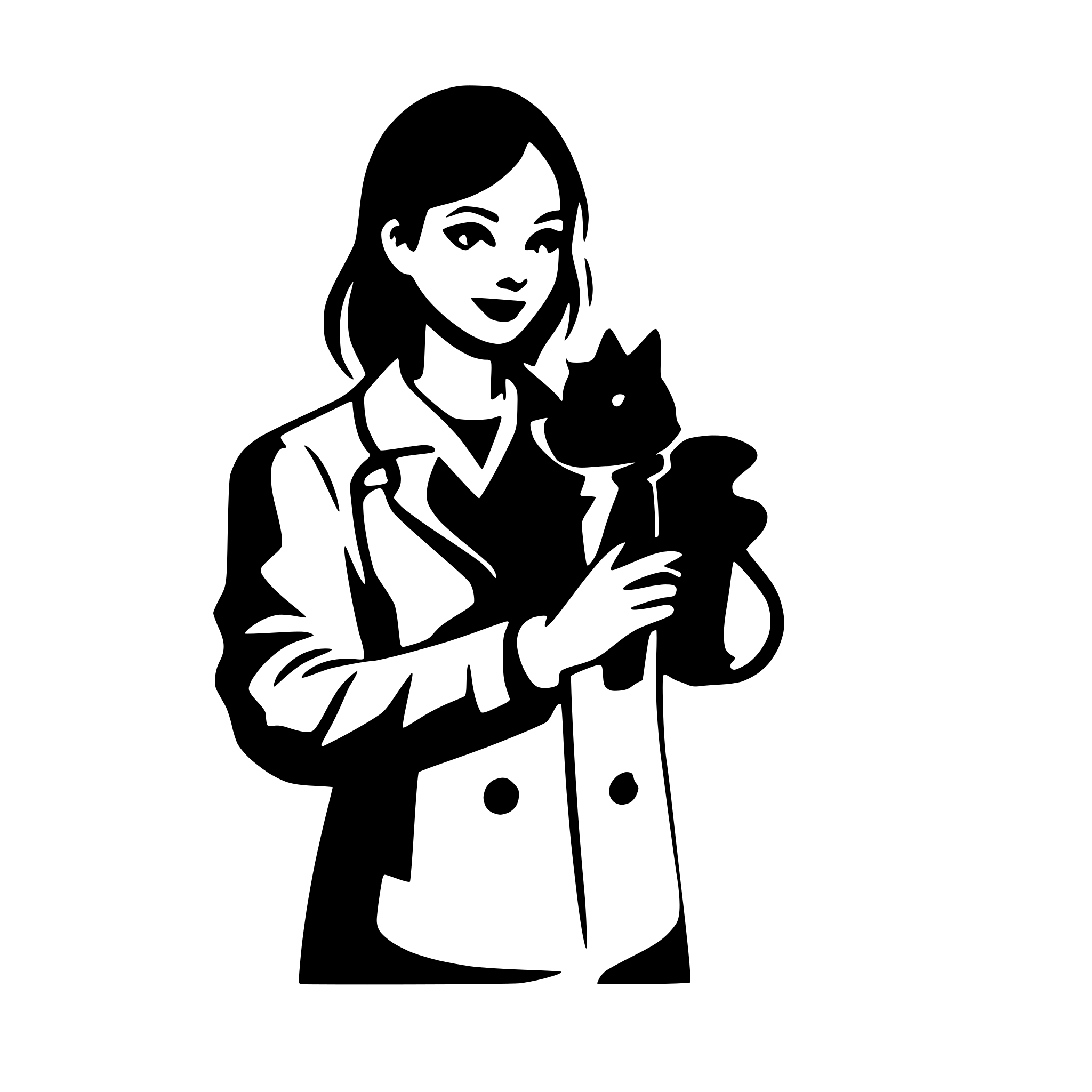 AI-generated SVG of 'a minimalist vector image (silhouette) of a veterinarian with a stethoscope on their neck and with a pet on a blank background'