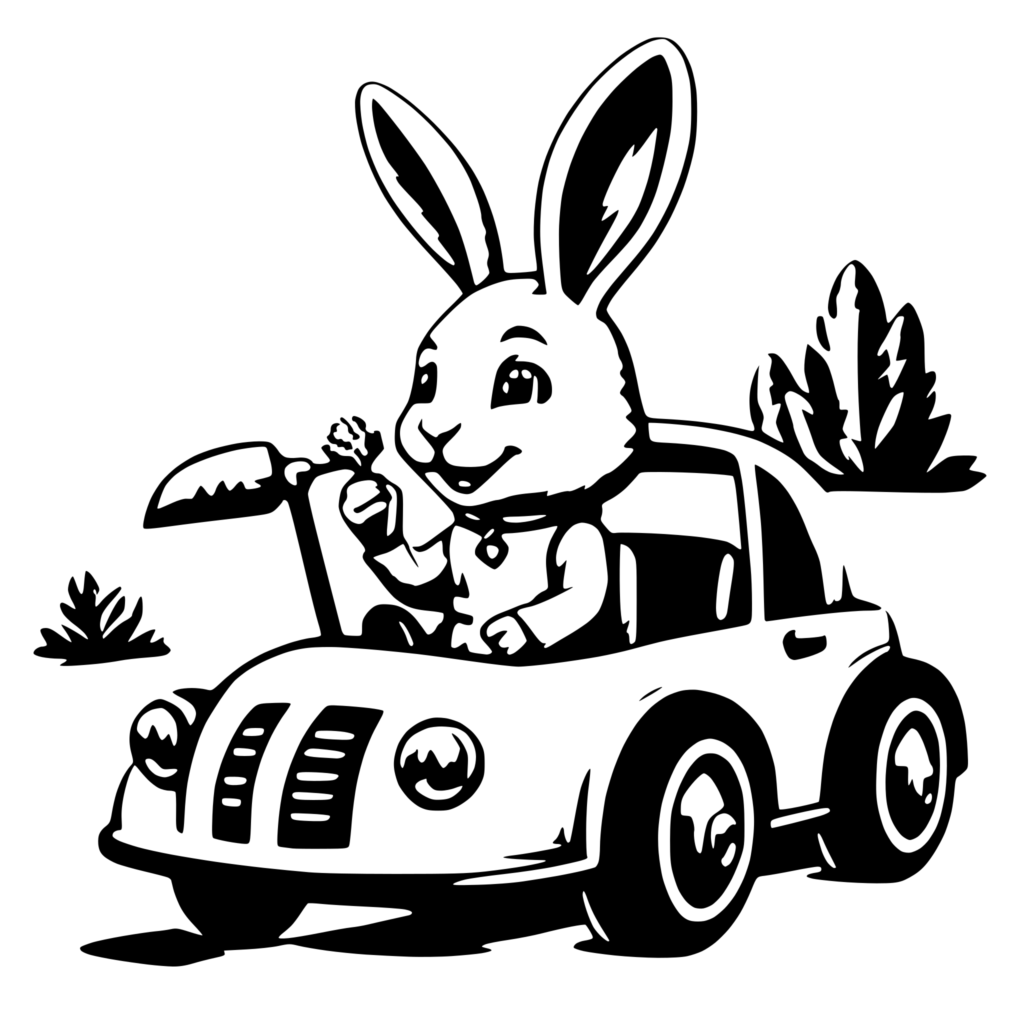 AI-generated SVG of a Cute bunny driving carrot car