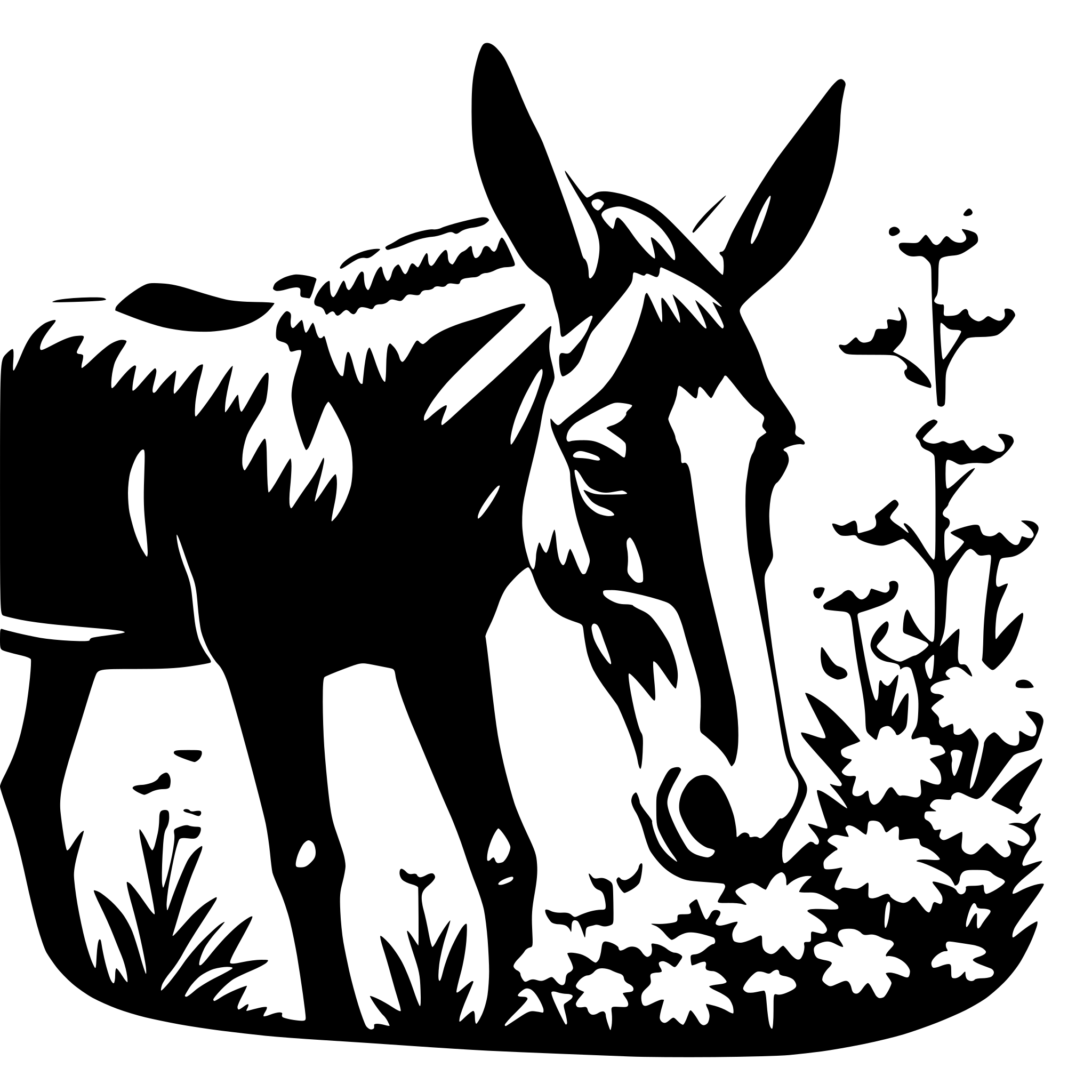 AI-generated SVG of a Mule smelling flowers