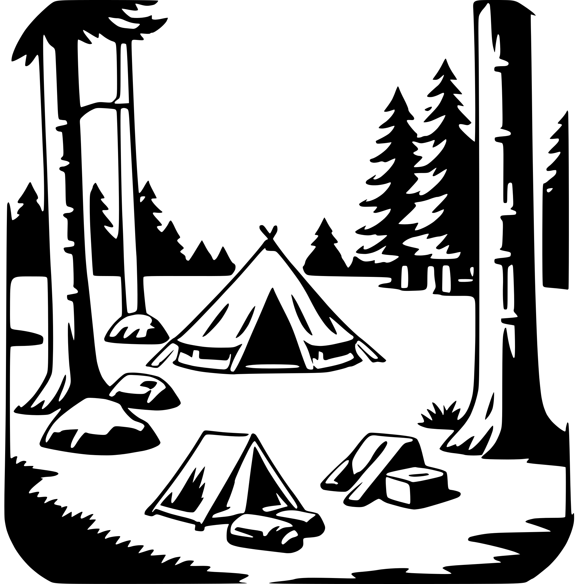 AI-generated SVG of a forest camping scene