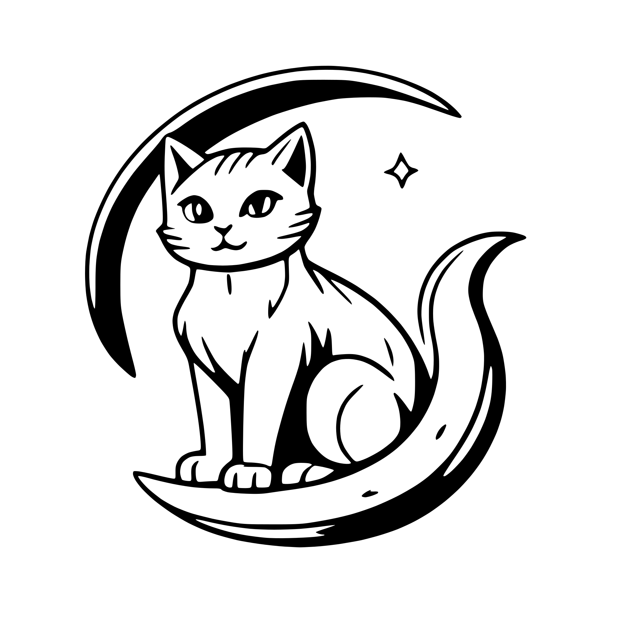 AI-generated SVG of a cat sitting on crescent moon