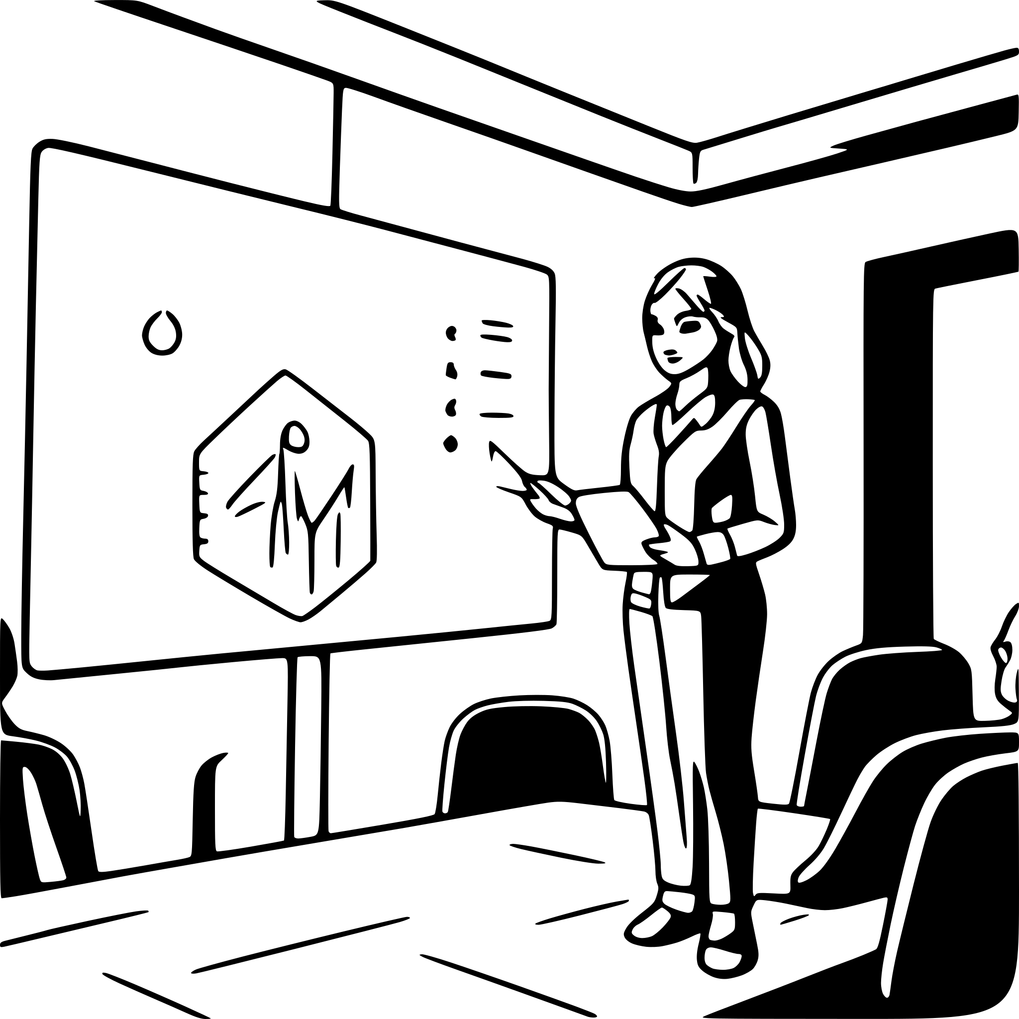 AI-generated SVG of a person giving a presentation in a board room