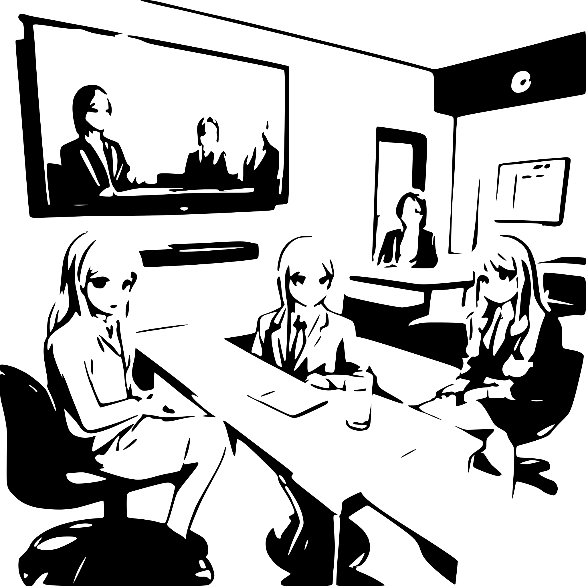 AI-generated SVG of a make a high school conference room, where students are listening the speach who are showing the presentation by projector. Two other people a women with blonde hair and a youngest man with glass are sitting in the table of middle. all picture is colorfull!