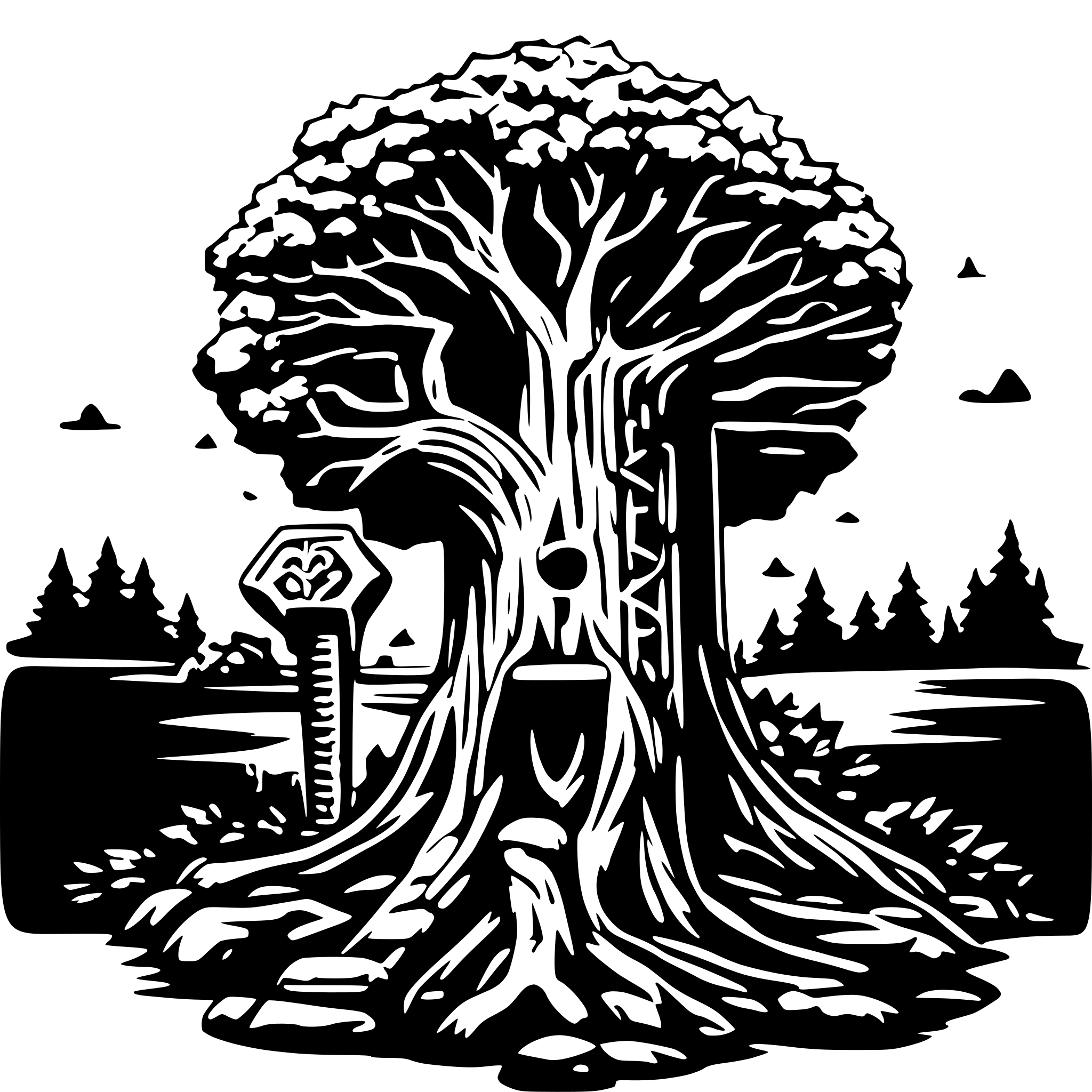 AI-generated SVG of a yggdrasil with mjollnir