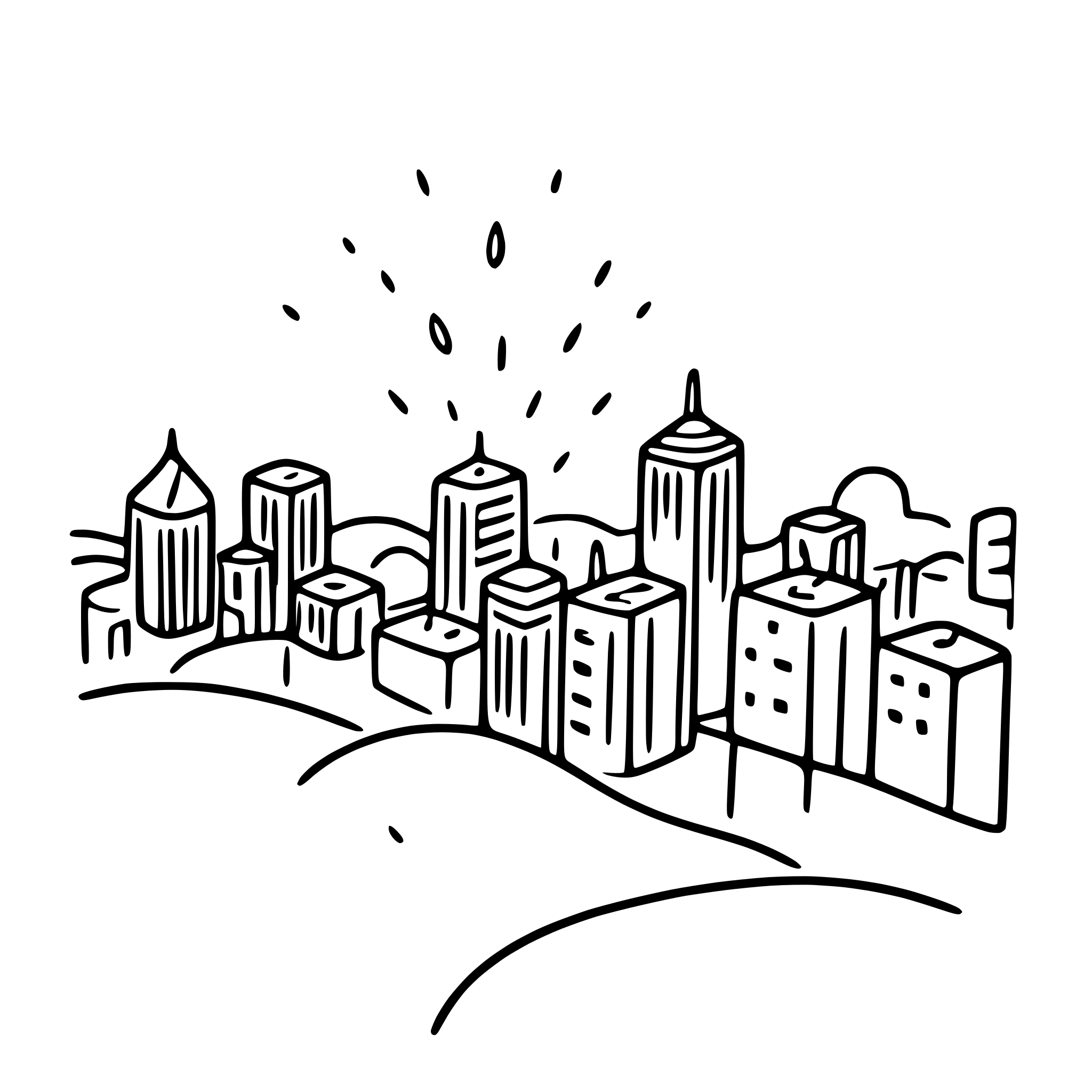 AI-generated SVG of 'fireworks over cityscape'