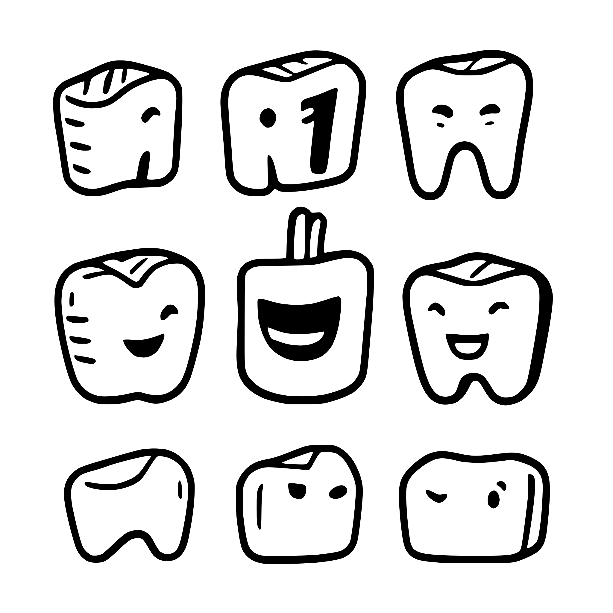AI-generated SVG of a all teeth states icons: normal, intact, caries, pulpitus, implant, etc