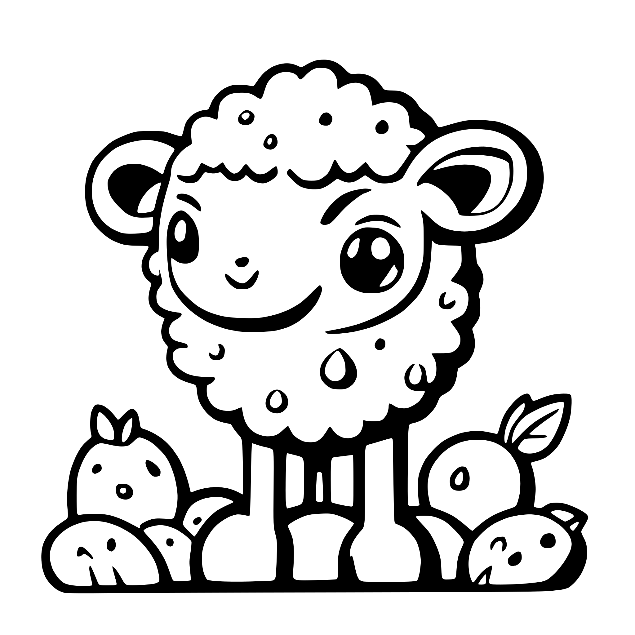 AI-generated SVG of a Create a picture of a little sheep seen from the front with fruit on its back.