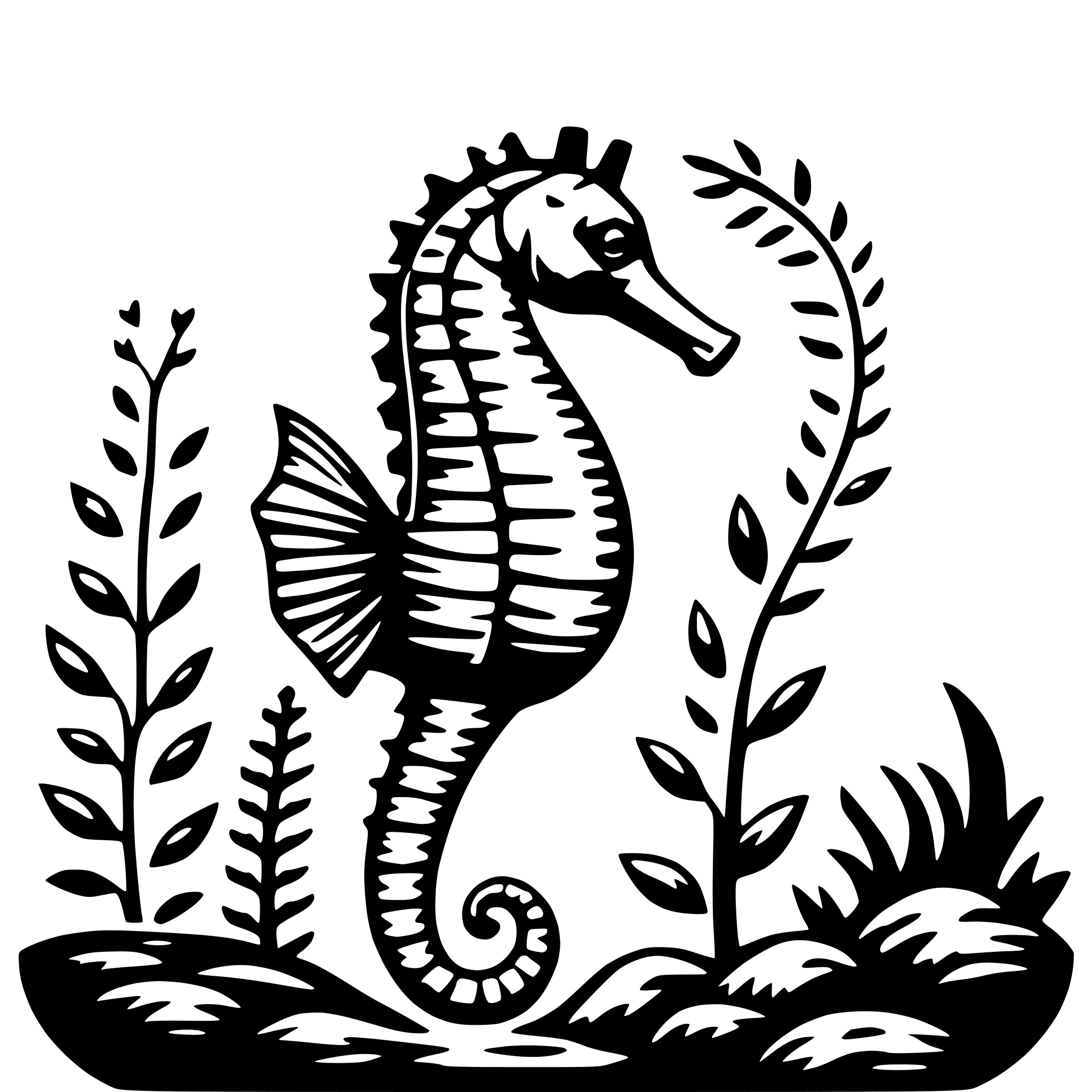 AI-generated SVG of 'seahorse and kelp'