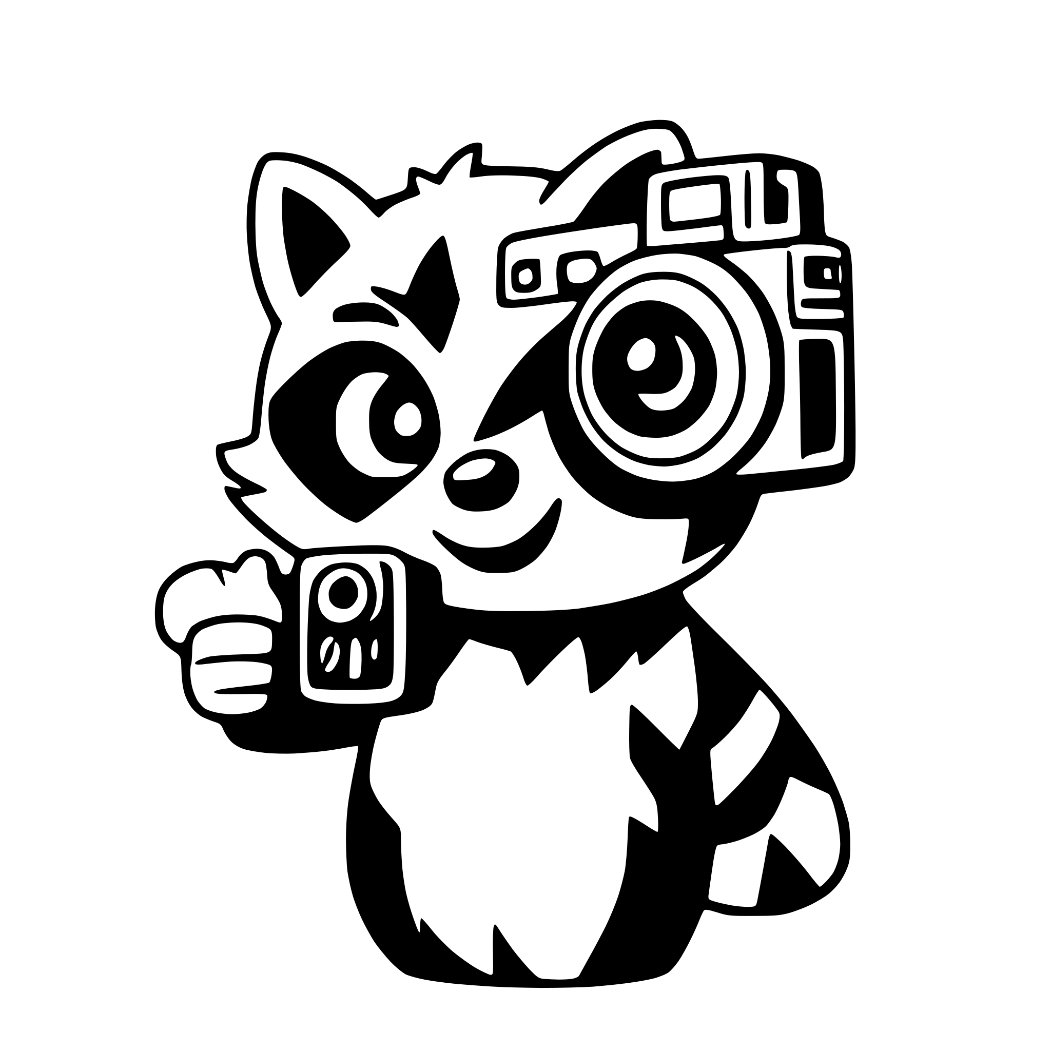 AI-generated SVG of a a playful raccoon with a camera