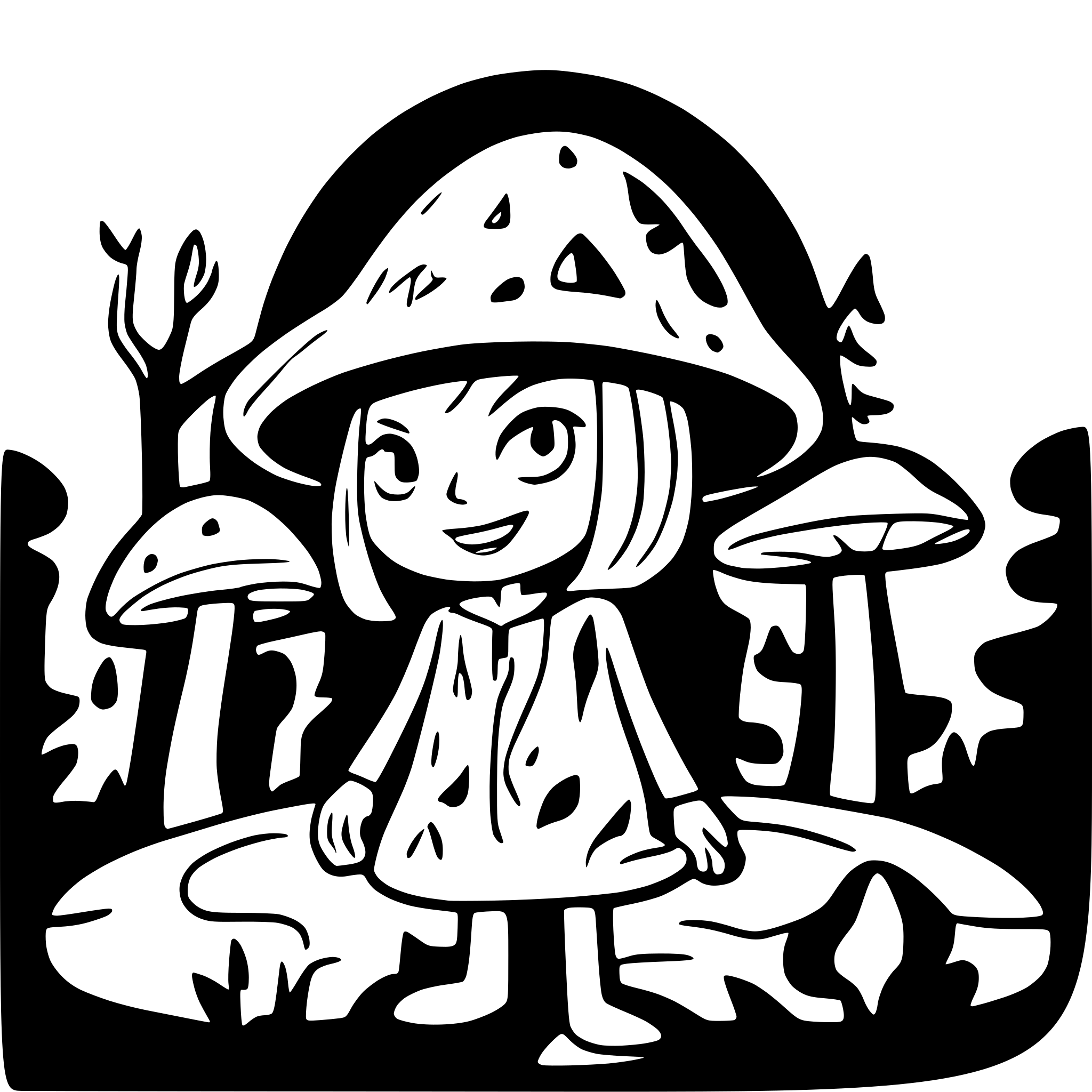 AI-generated SVG of a Aliens sitting on mushrooms in a psychedelic forest and wizard