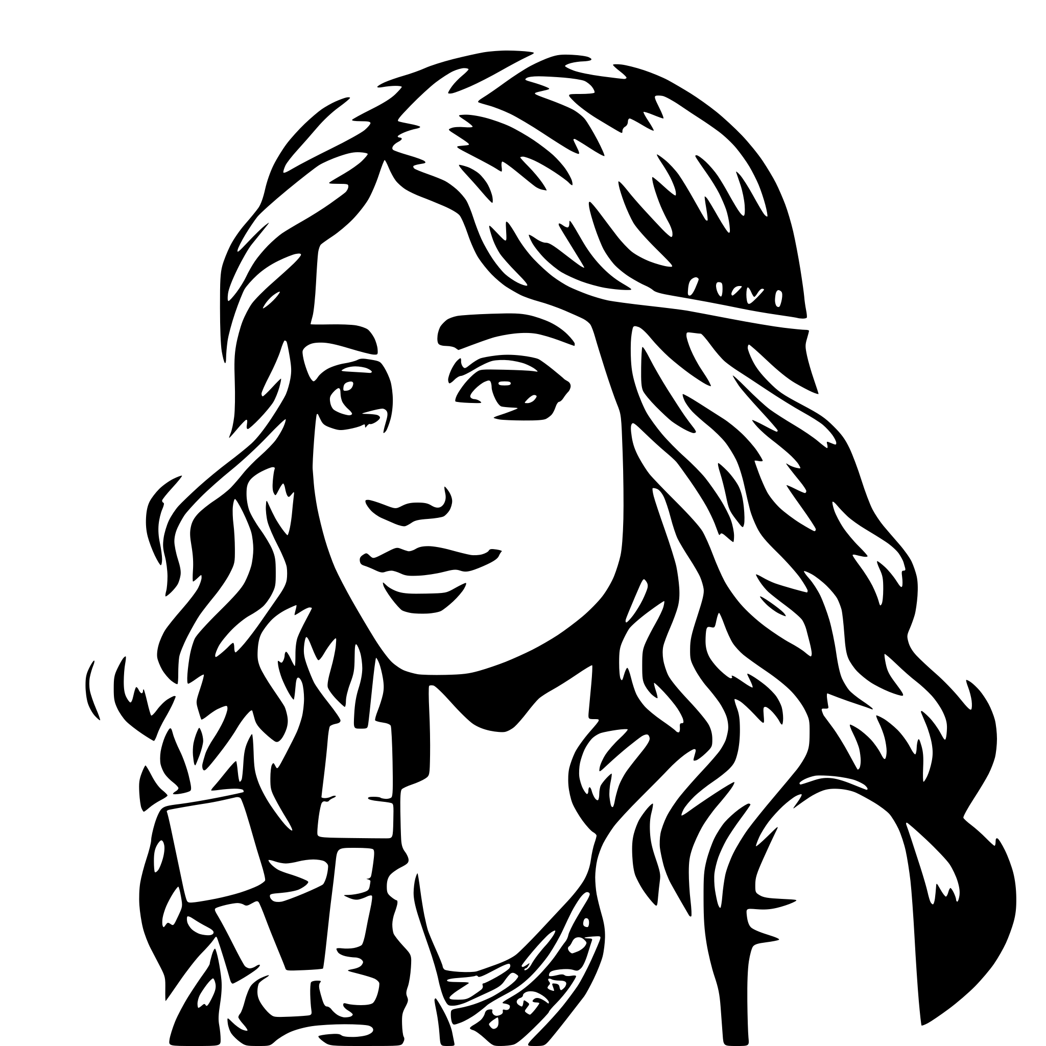 AI-generated SVG of a Hippigirl holds a wapon