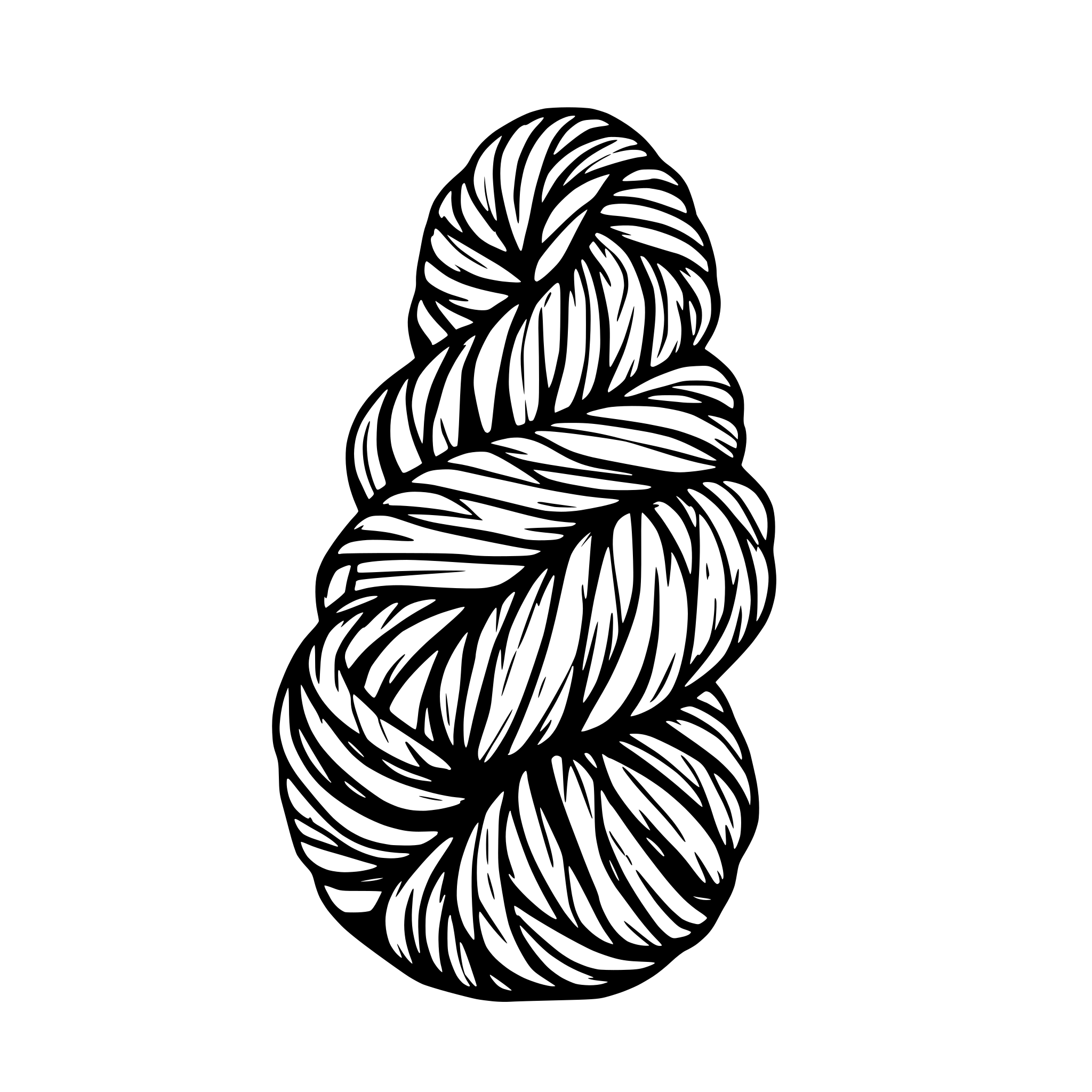 AI-generated SVG of a skein of yarn with end trailing downward