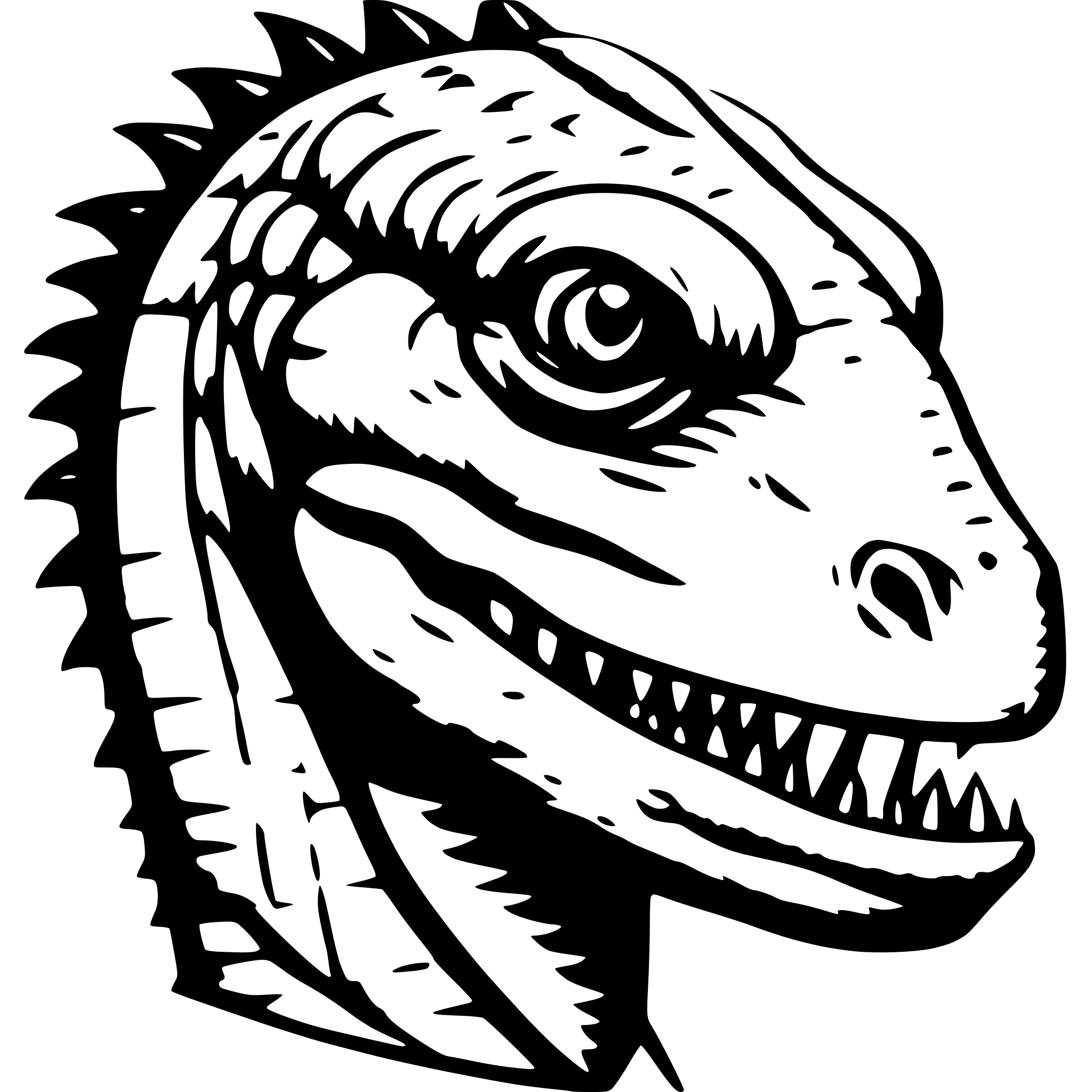 AI-generated SVG of a Forward Facing Giant Lizard Head with Text Rozilla behind AI-generated SVG of a Forward Facing Giant Lizard Head with Text Rozilla behind