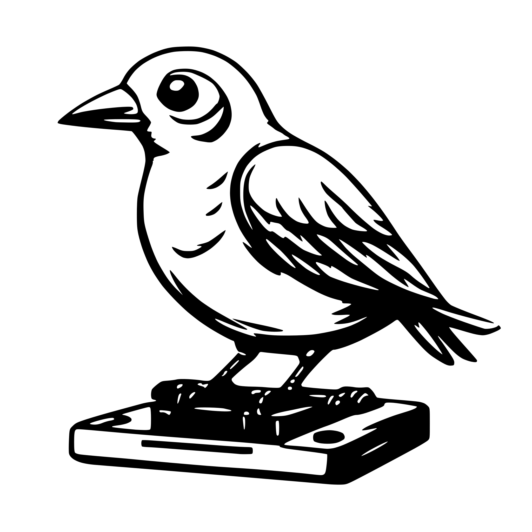AI-generated SVG of a Simple bird-outline bot typing on a floating terminal, modern UI, clean lines, white background.