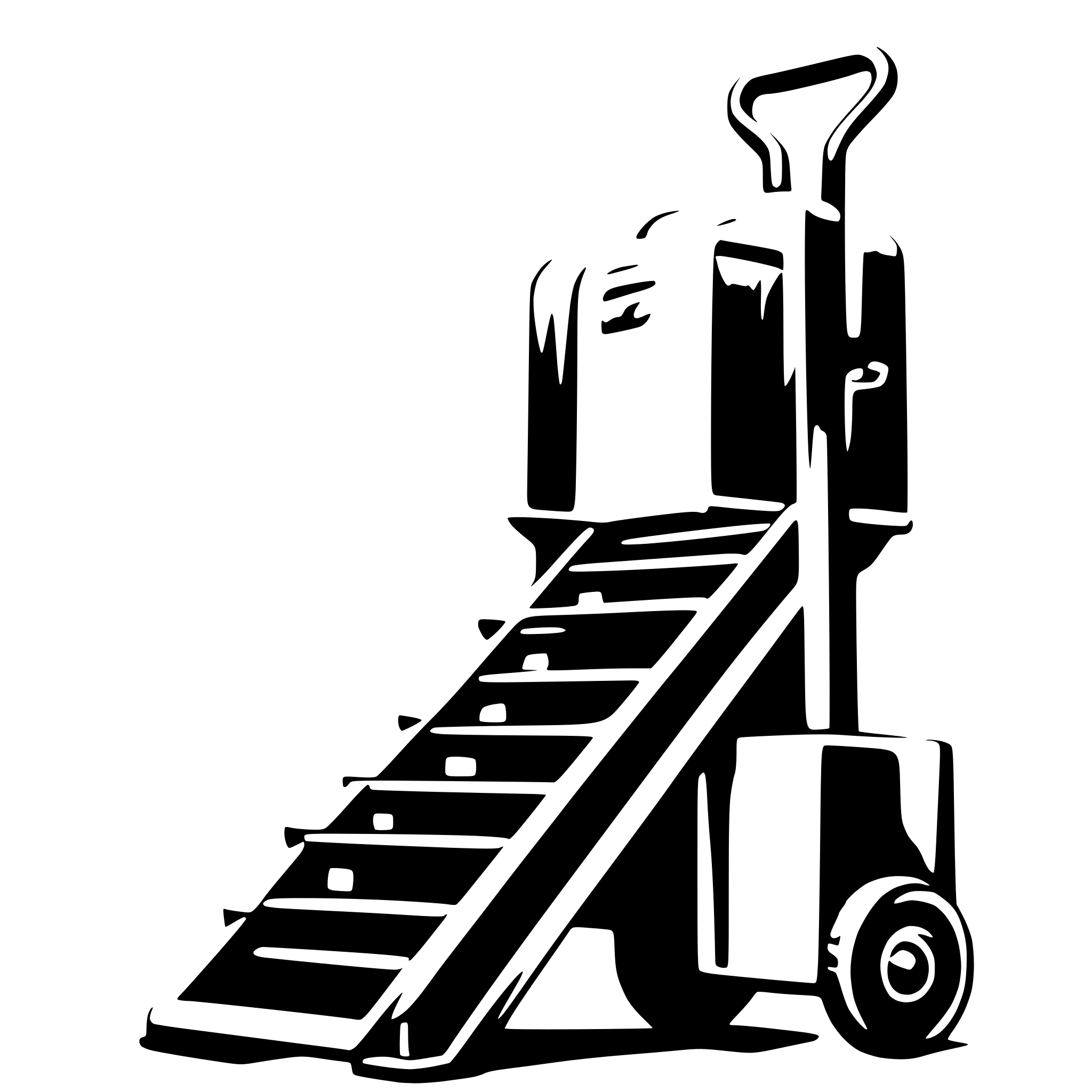 AI-generated SVG of a A stair-climbing hand truck carrying a package, smoothly ascending a staircase. The stair-climbing device has robust wheels designed to tackle steps, with a large, securely strapped package.