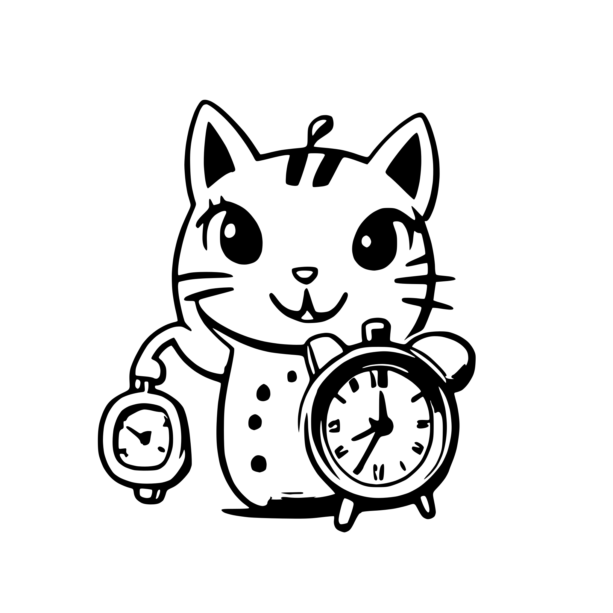 AI-generated SVG of 'happy cat with alarm clock'
