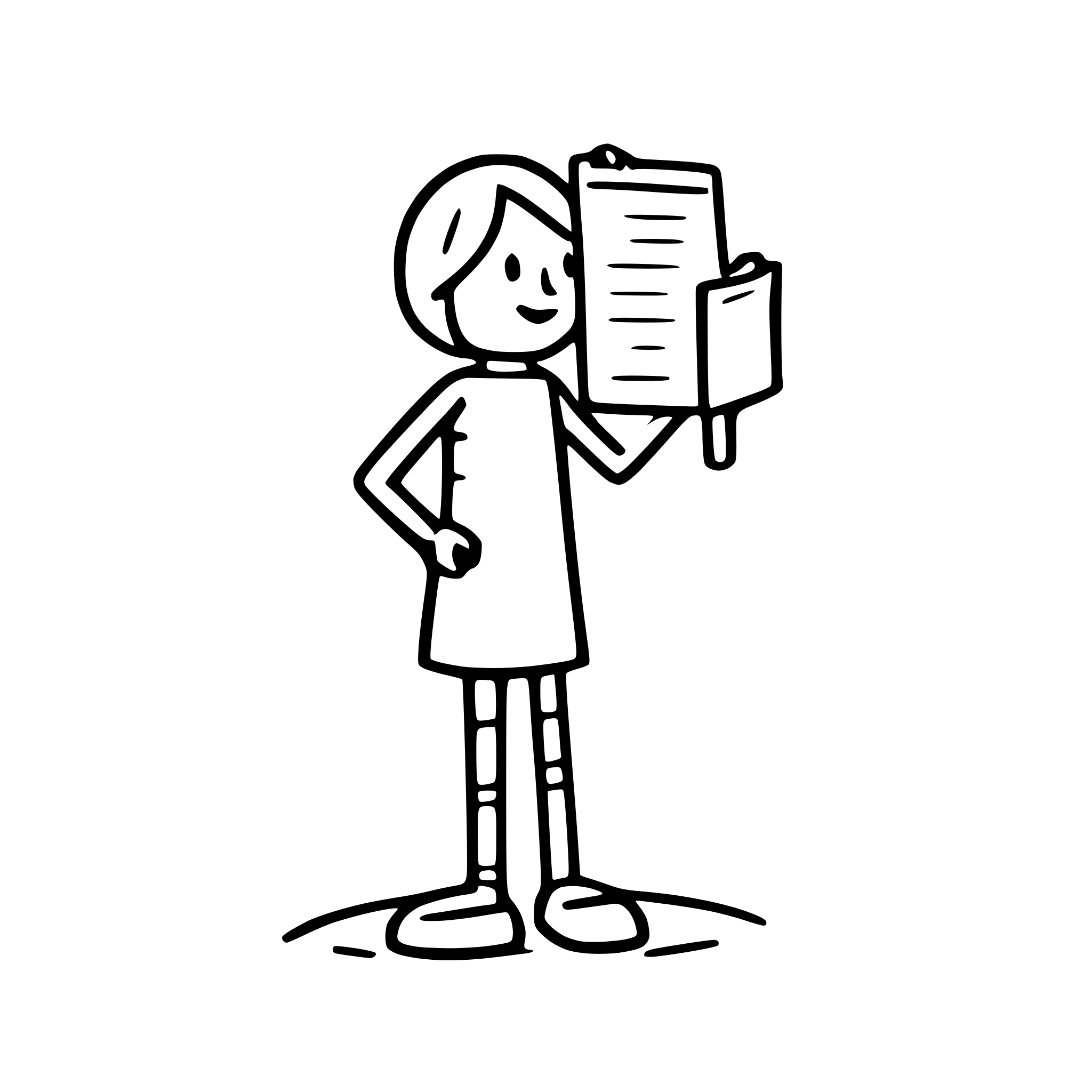 AI-generated SVG of 'Simple hand-drawn line drawing of a stick figure with minimalist composition and clean lineart: A stick figure holding an extremely long to-do list'