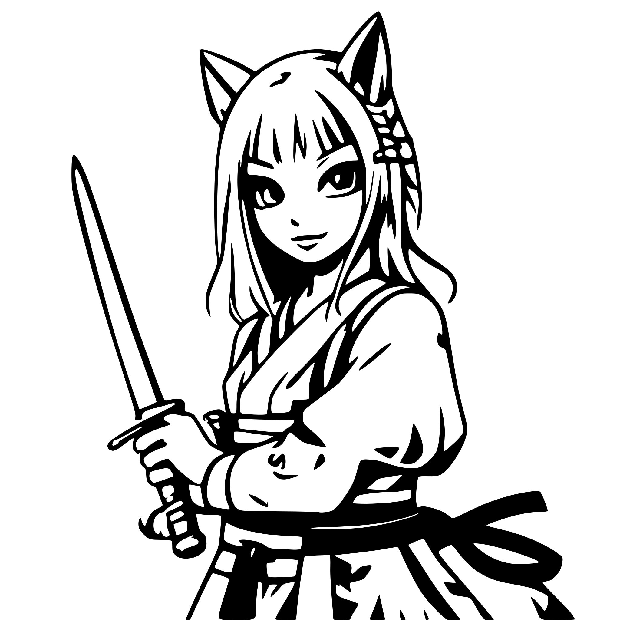 AI-generated SVG of 'Samurai cat girl with blades'