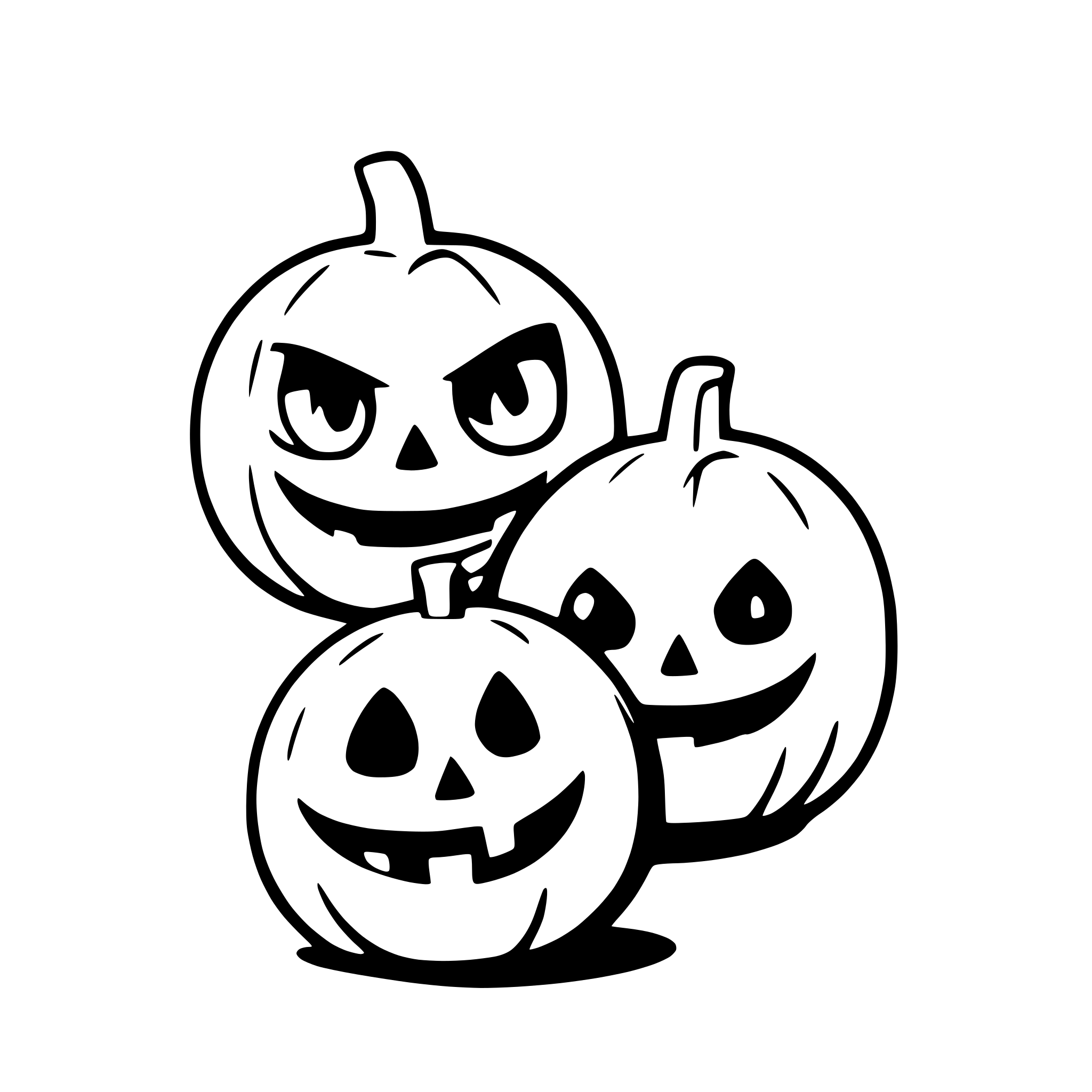 AI-generated SVG of a three funny halloween pumpkins
