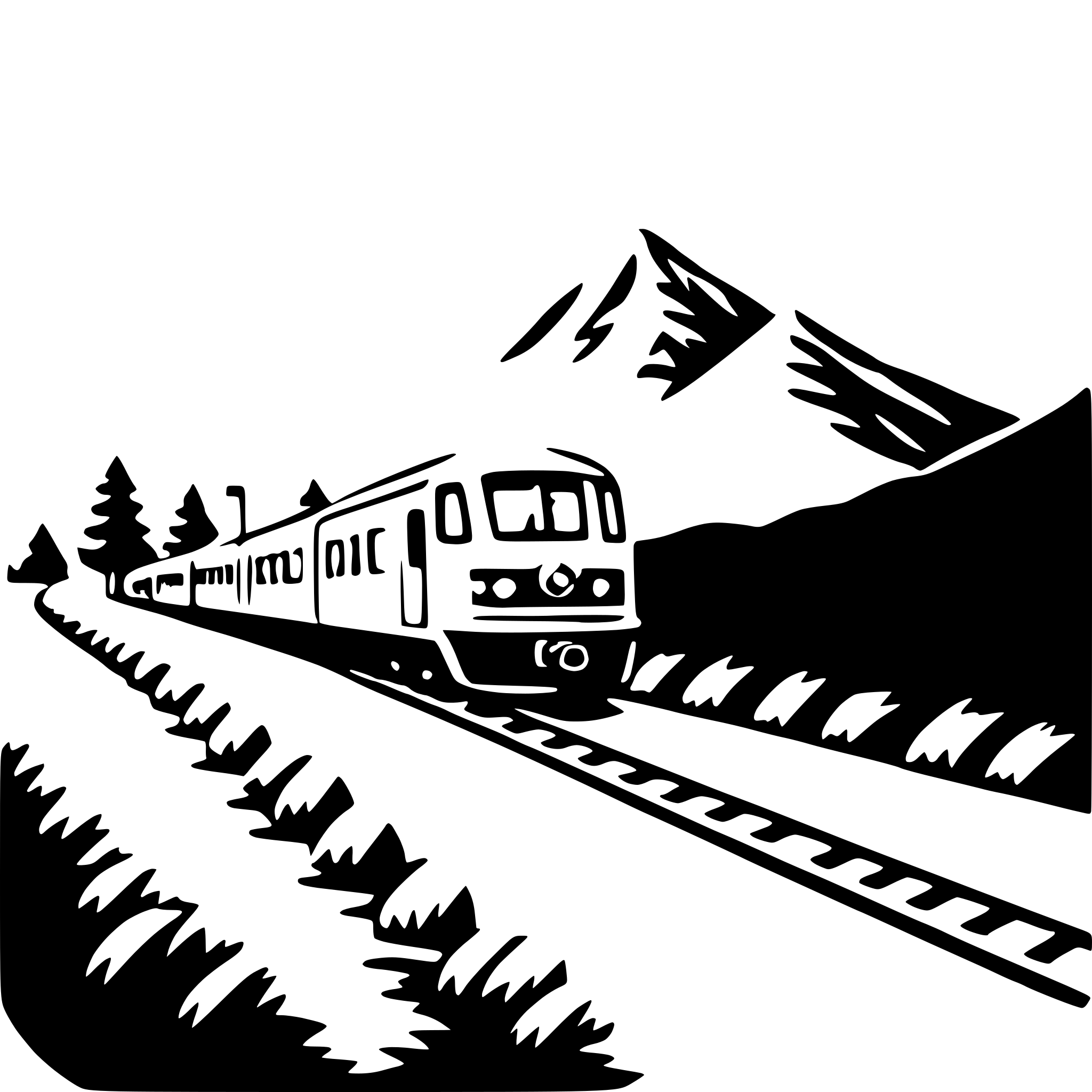 AI-generated SVG of a train ride through mountains