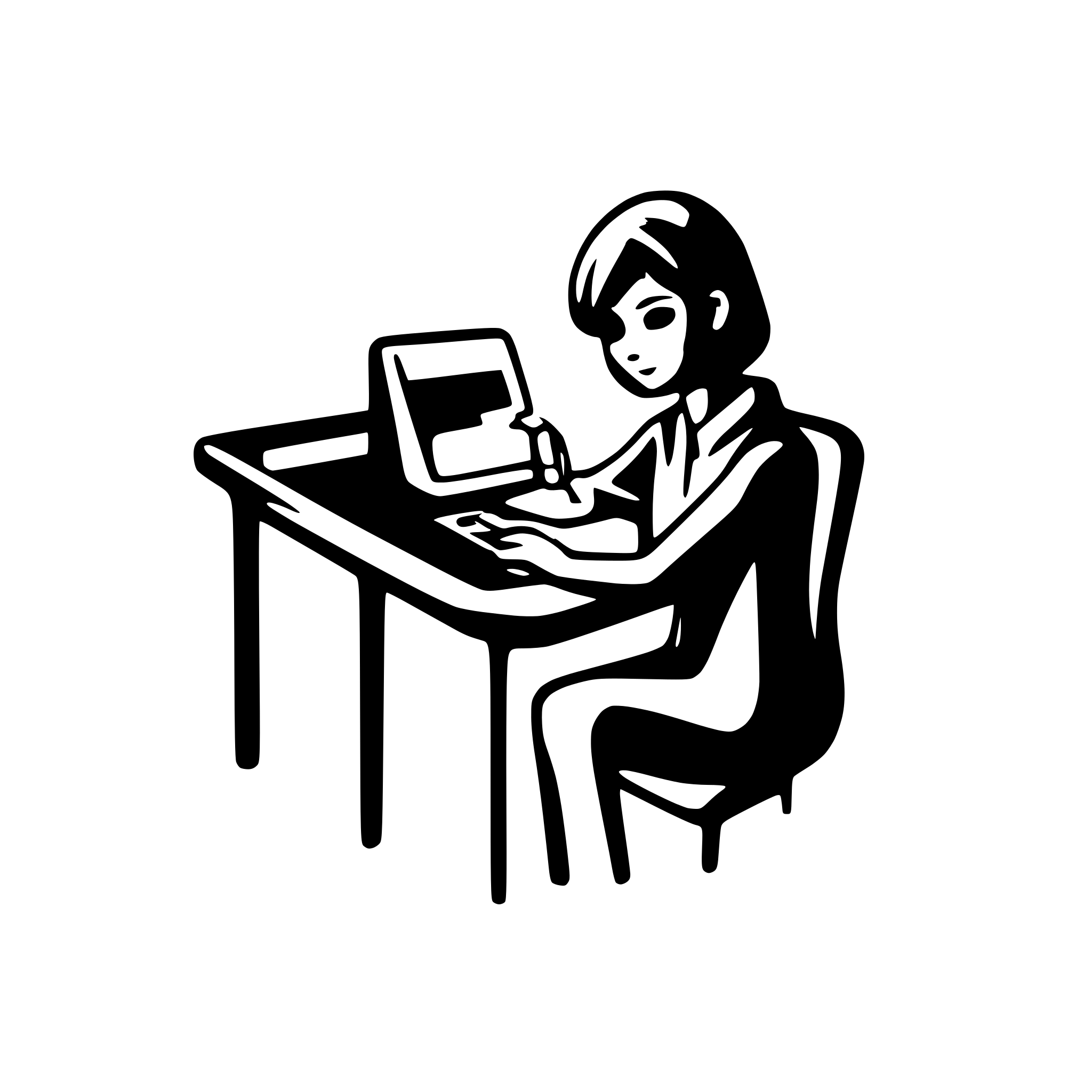 AI-generated SVG of a Programming teacher with desk and computer and students with violet colours