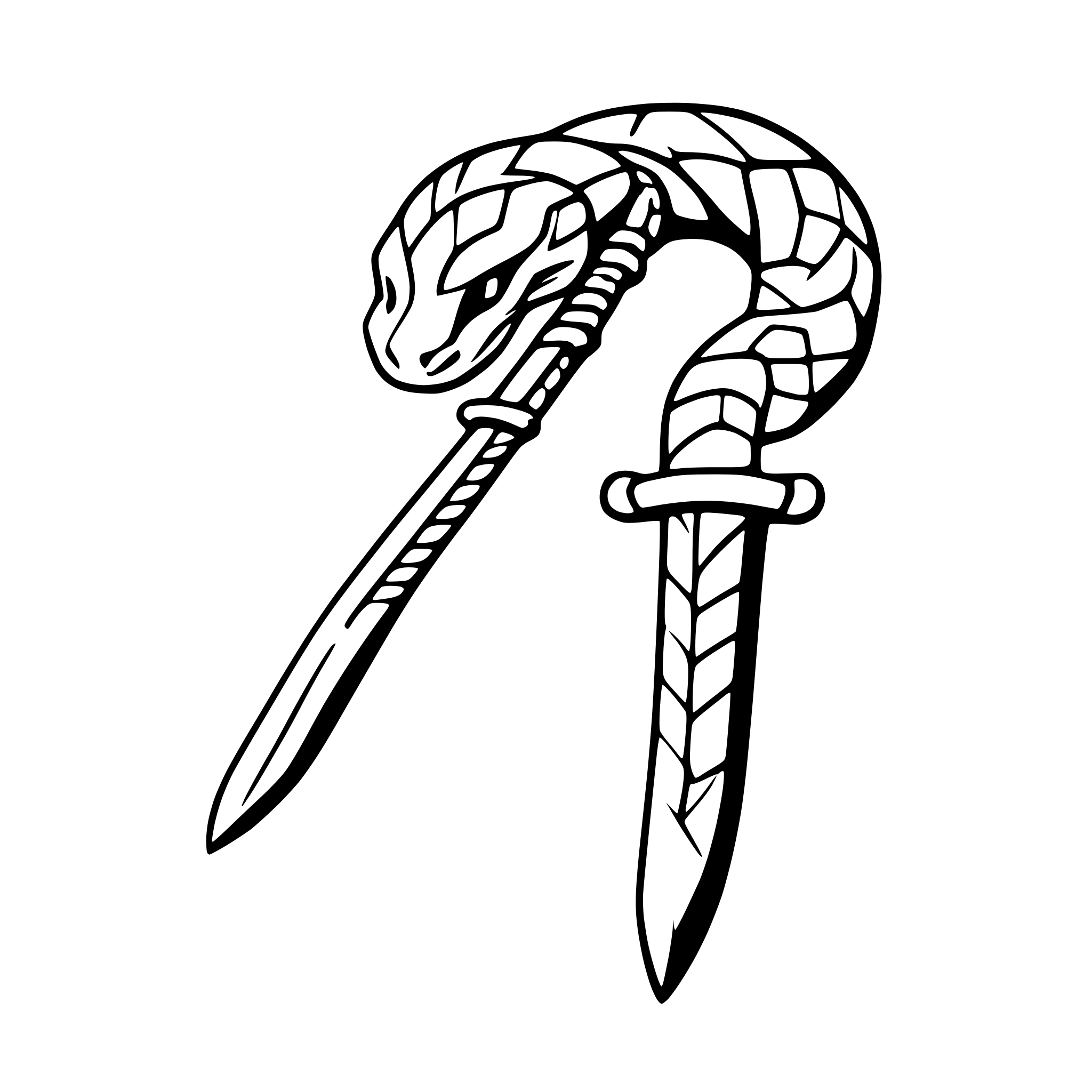 AI-generated SVG of 'snake coiled around dagger'
