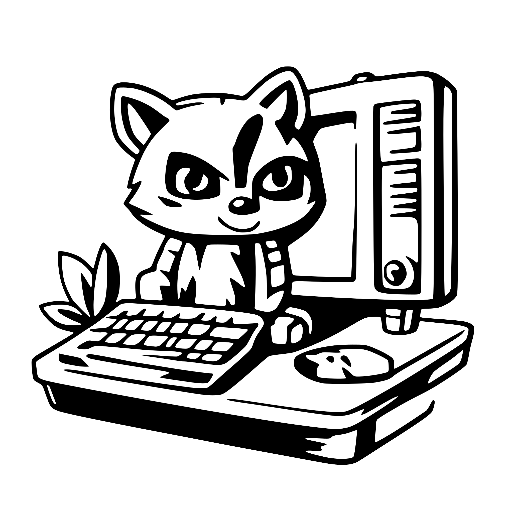 AI-generated SVG of a vector logo of a raccoon inside a pc