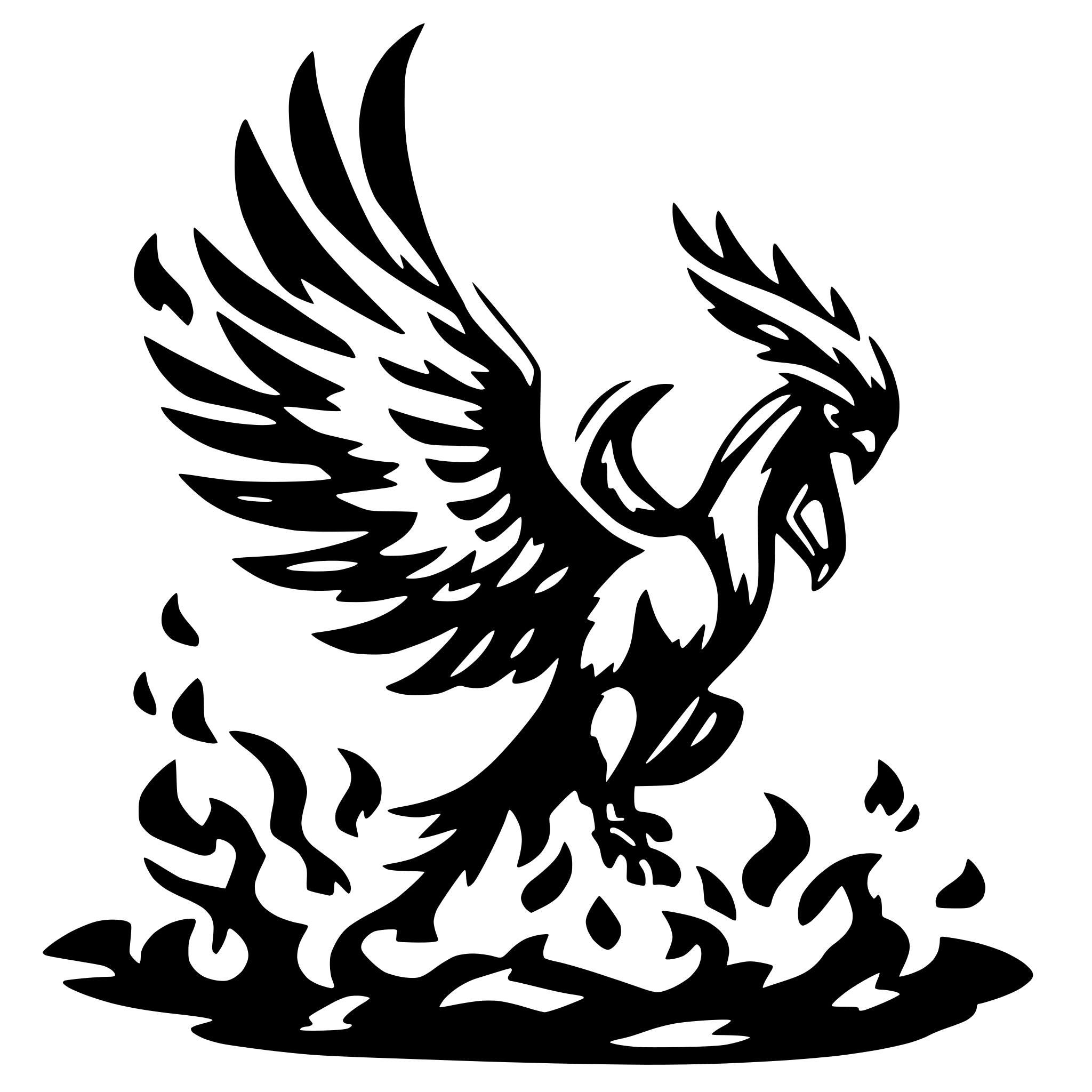 AI-generated SVG of a A phoenix sitting in flames.