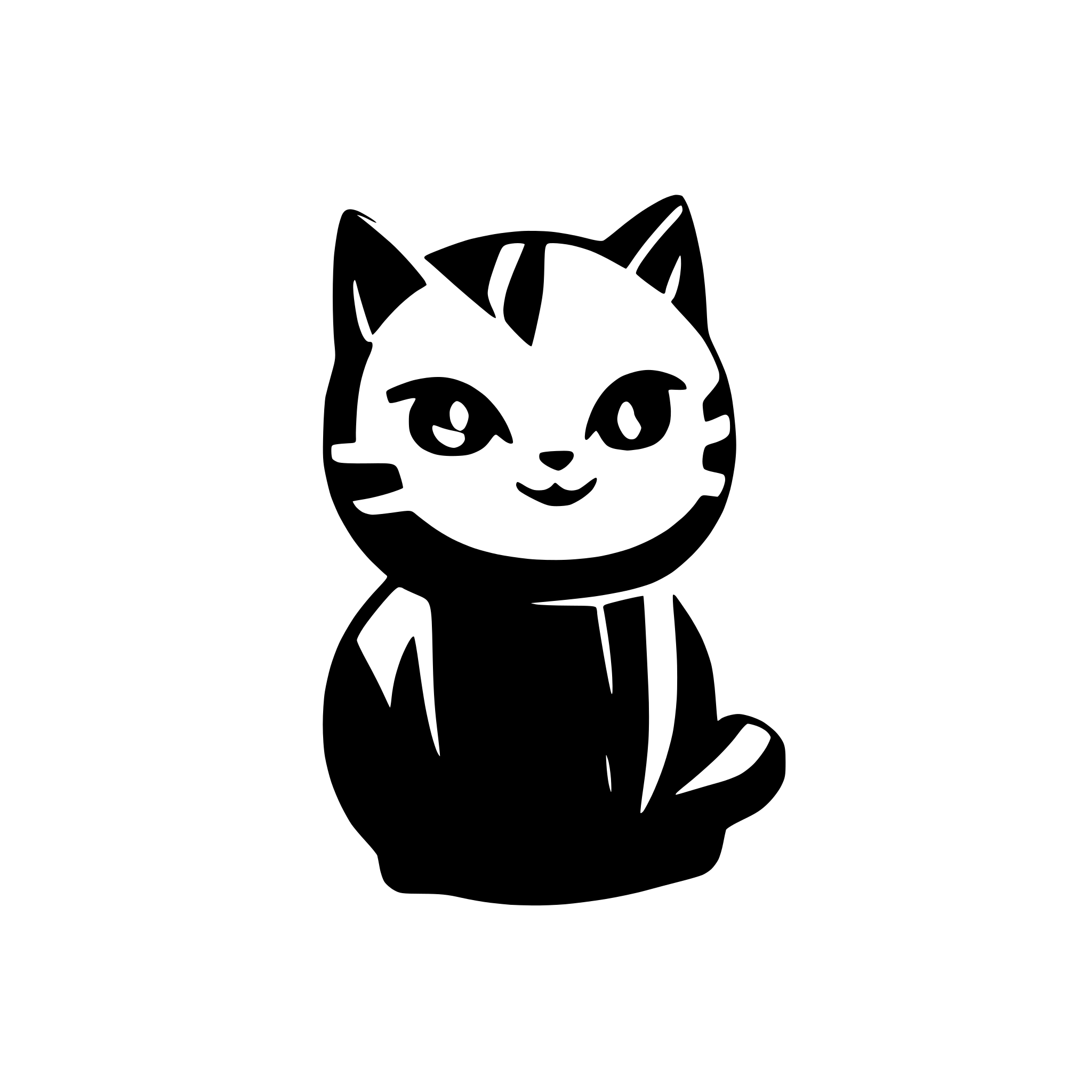 AI-generated SVG of 'black solid cat mascot for a language app very minimalistic cute small solid black and white jinx cat clumsy'