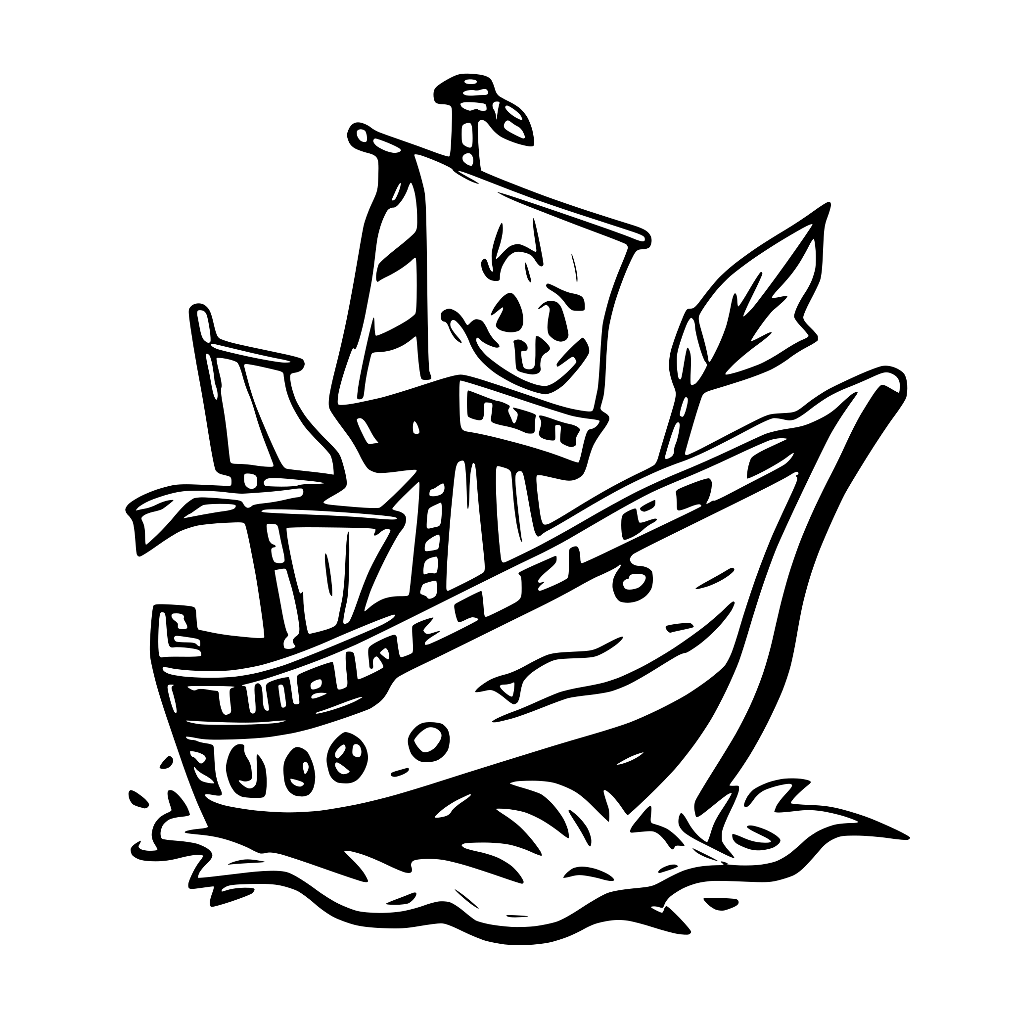 AI-generated SVG of a Black pirate ship on white background