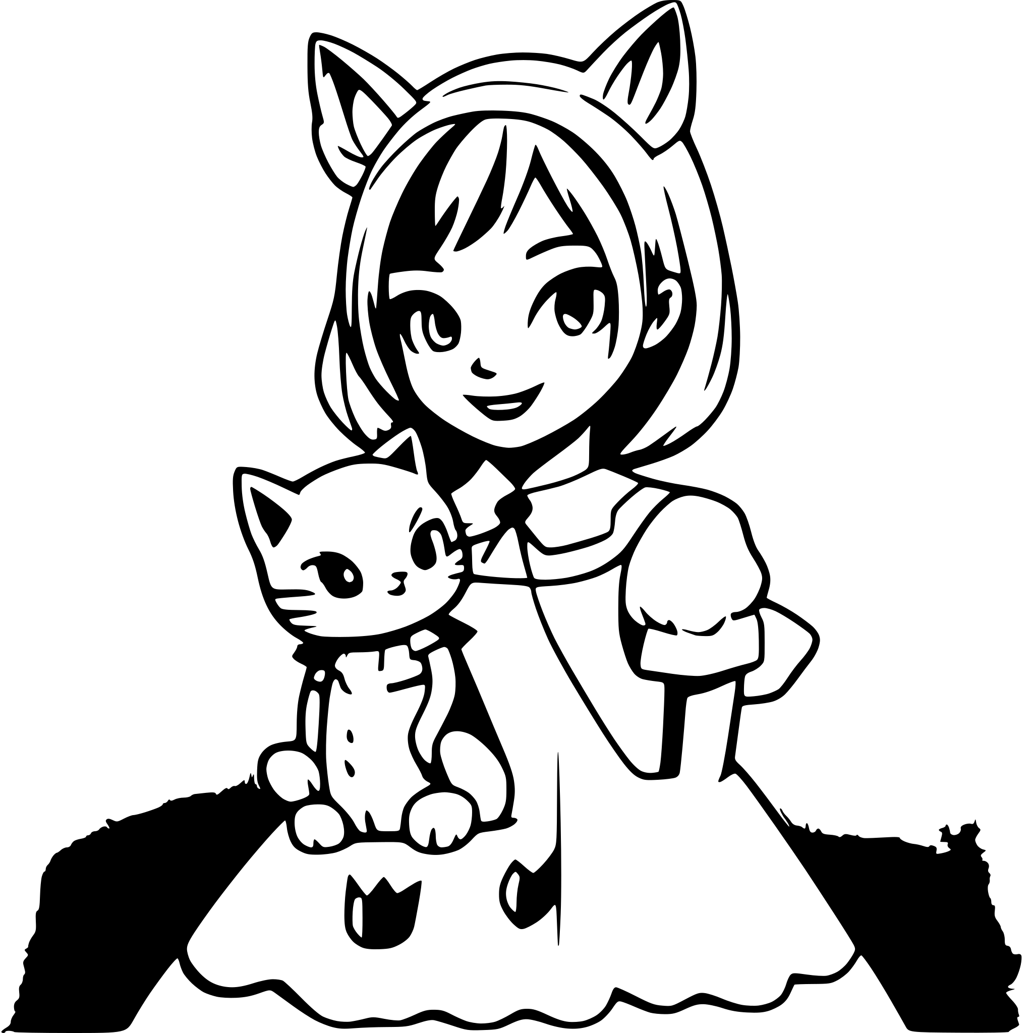 AI-generated SVG of a A cat-girl in a maid costume with a plush cat in his hands