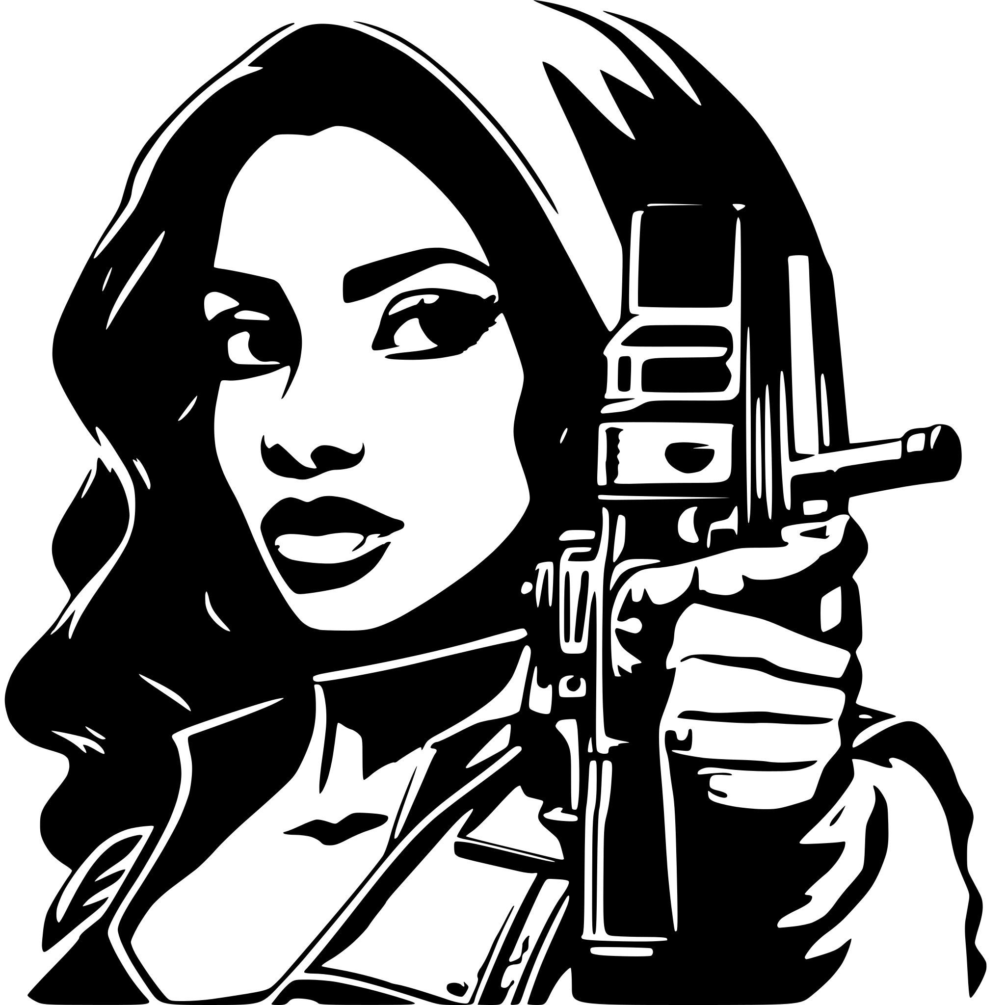 AI-generated SVG of 'Amina Okueva holds SCAR-L'