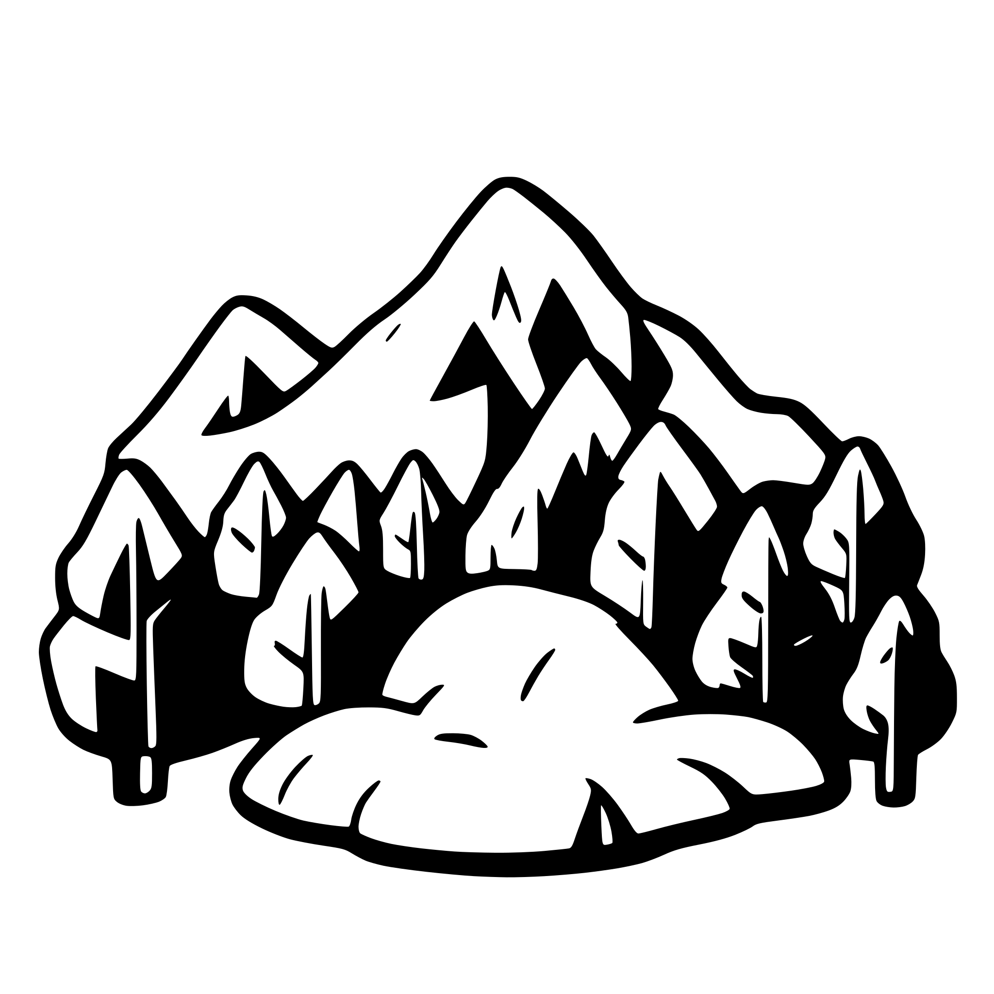 AI-generated SVG of a 3 mountains, trees, cartoony,