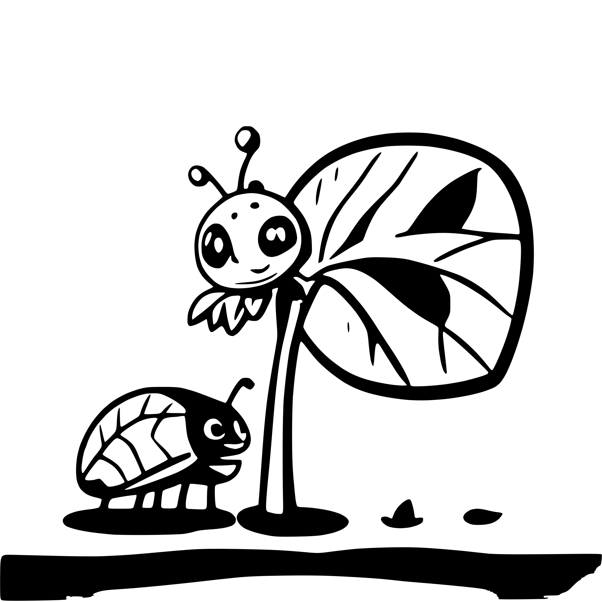 AI-generated SVG of a svg 1:1 A very special ant trying to lift a large leaf while a ladybug watches