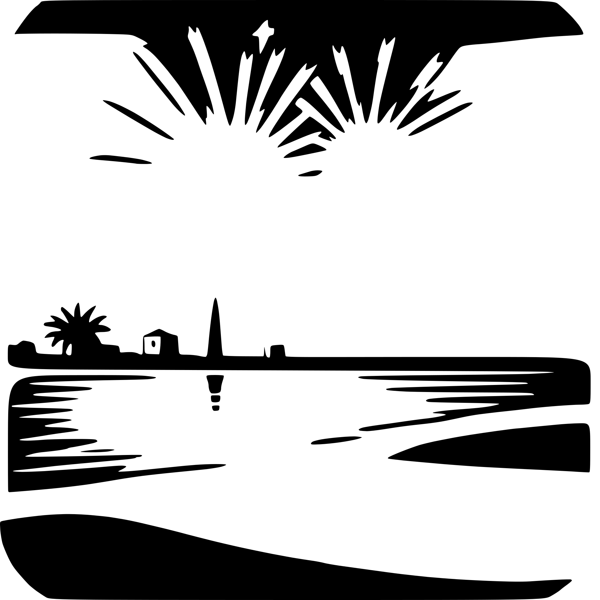 The SVG depicts a stylized scene with a few main objects. On the left side, there is a silhouette of a palm tree, suggesting a tropical or coastal setting. In the center, there is a silhouette of a building, possibly a house, which is smaller in scale compared to the palm tree. On the right side, there is a silhouette of a boat, indicating a body of water. Above the boat, there is a burst of lines radiating outward, which could represent a fireworks display or a bright light. The background is divided into two sections: the upper part is dark, and the lower part is lighter, which might be intended to represent the sky and water, respectively. The overall style is minimalistic and uses negative space to create the silhouettes. 