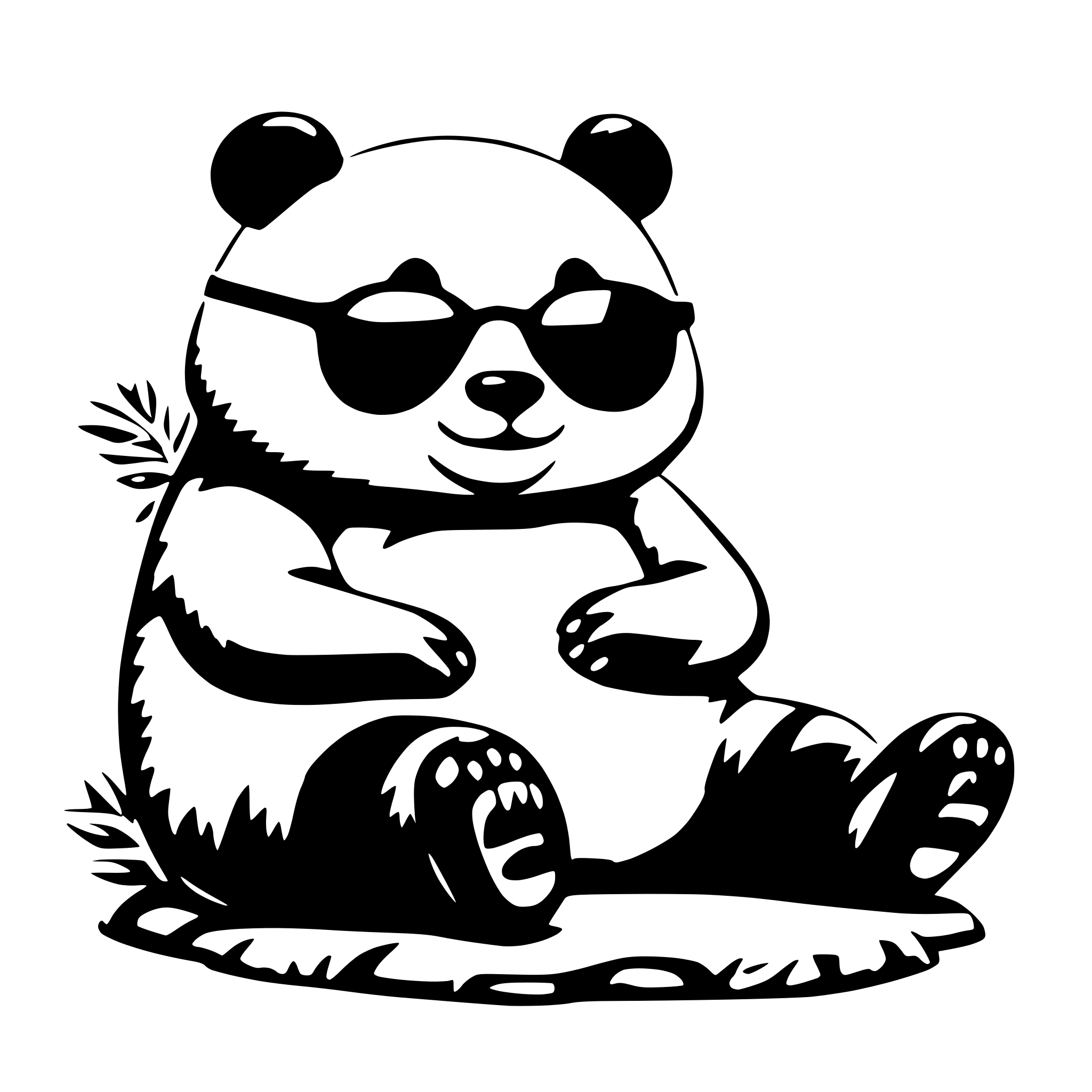 AI-generated SVG of a A chubby panda wearing sunglass and take sun bath