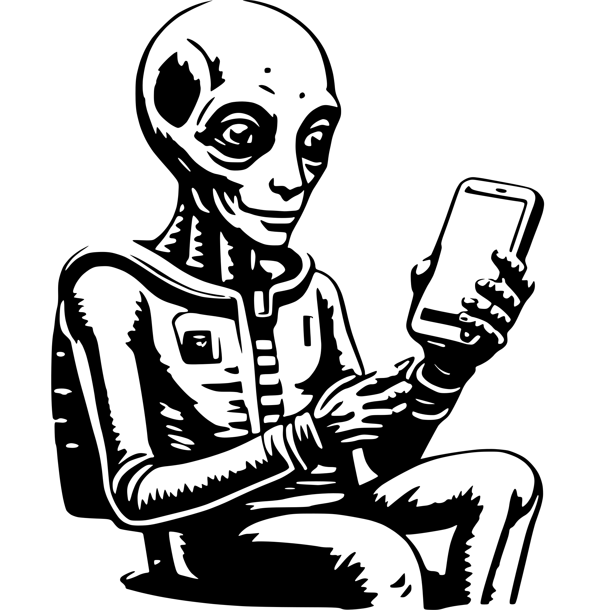 AI-generated SVG of 'friendly alien with smartphone'