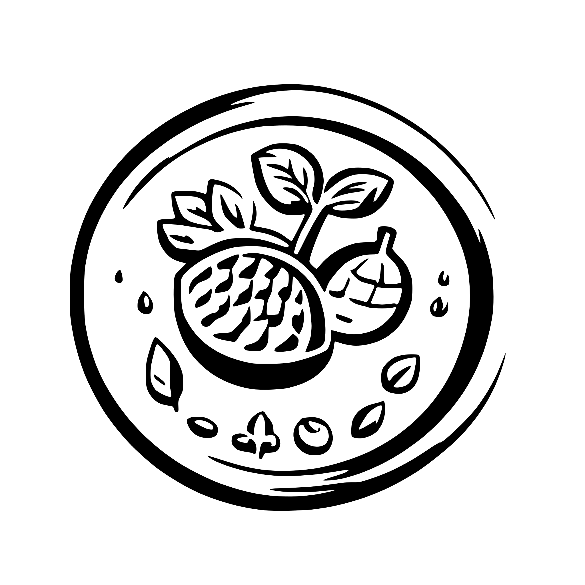 AI-generated SVG of a round logo with fruits, trees, vegetables, countrystyle