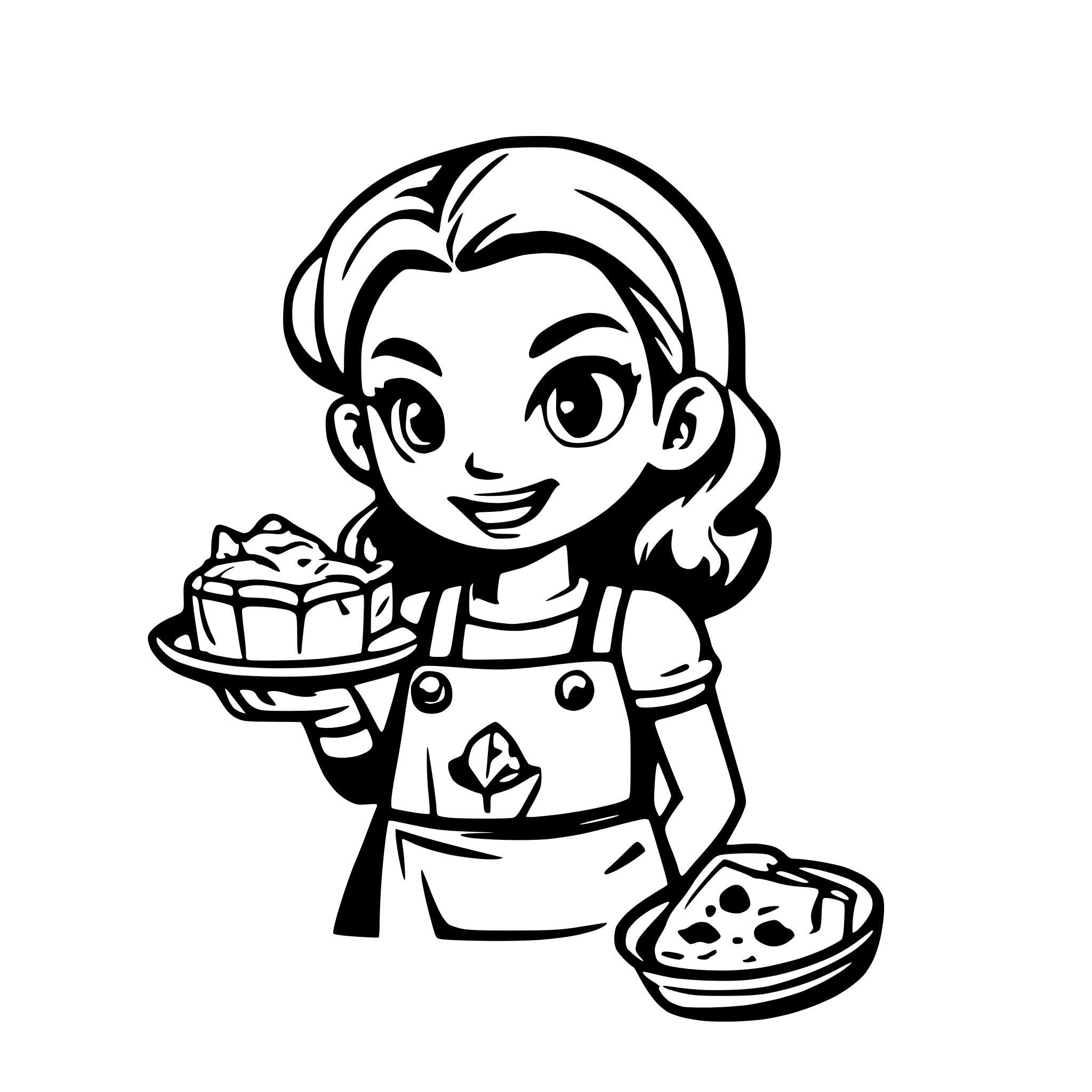 AI-generated SVG of a Uma cozinheira com tranças e um avental com uma placa escrito doces da grazi
