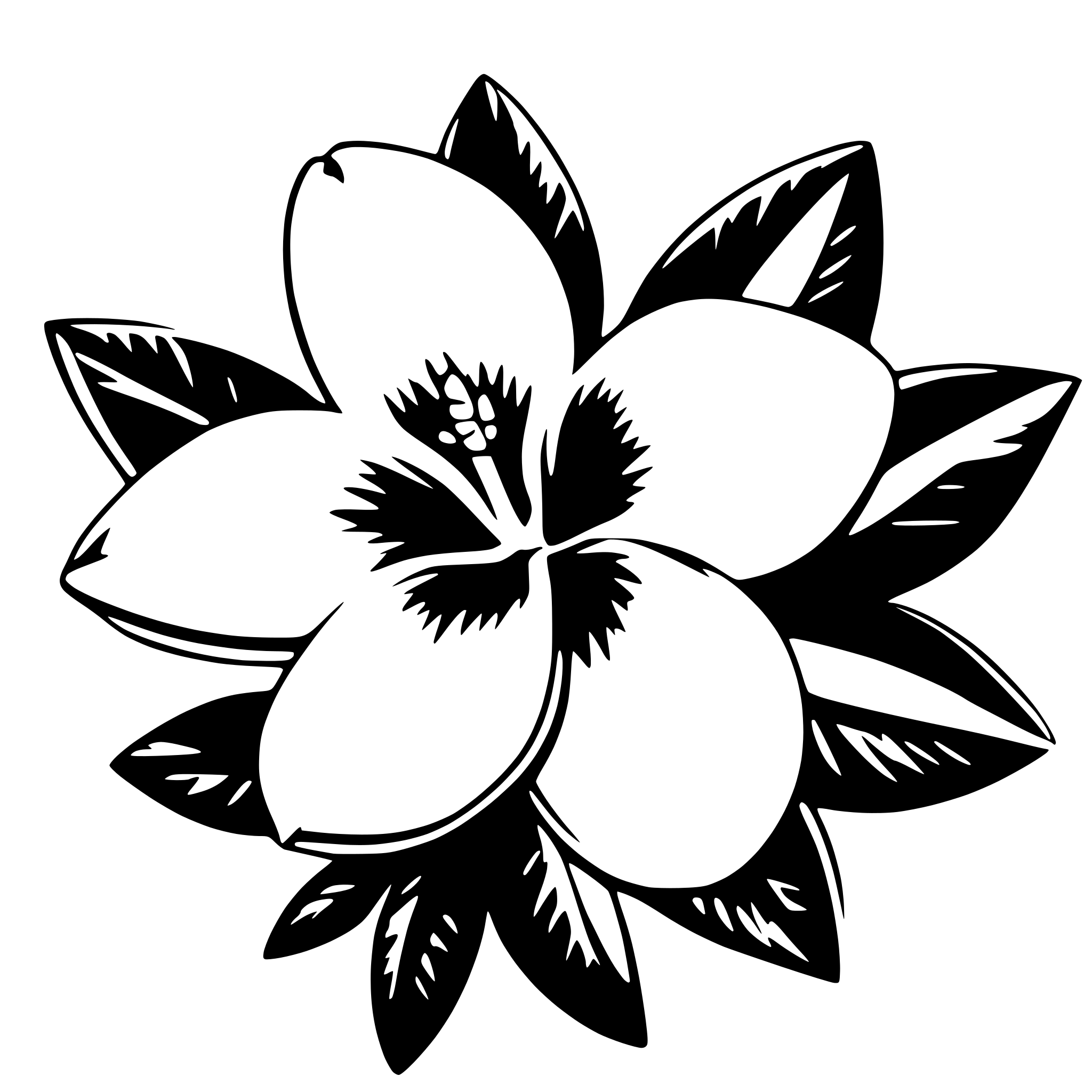 AI-generated SVG of 'frangipani flower with little leaves'